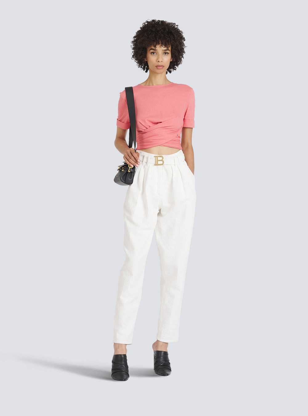 Balmain Eco-designed Cotton Crop Top Pink | ULCBQMN-46