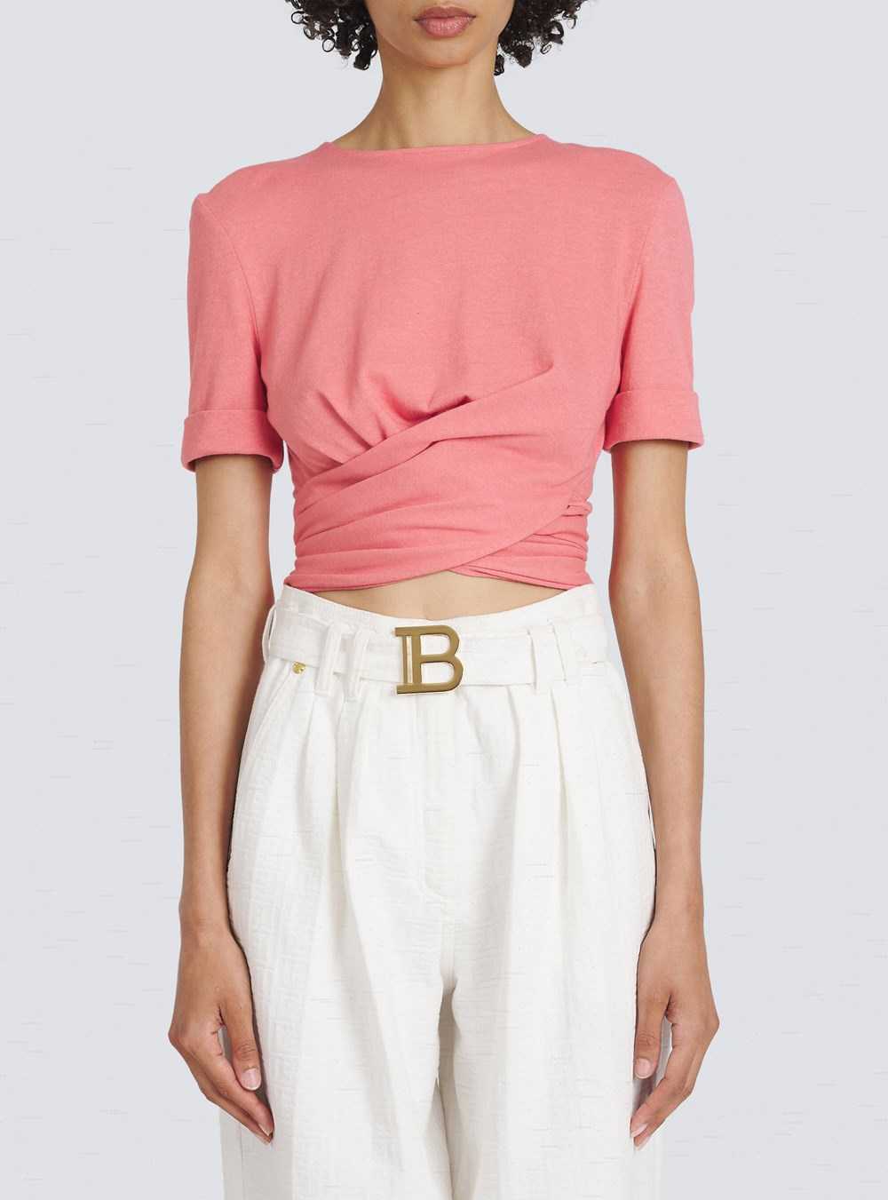 Balmain Eco-designed Cotton Crop Top Pink | ULCBQMN-46