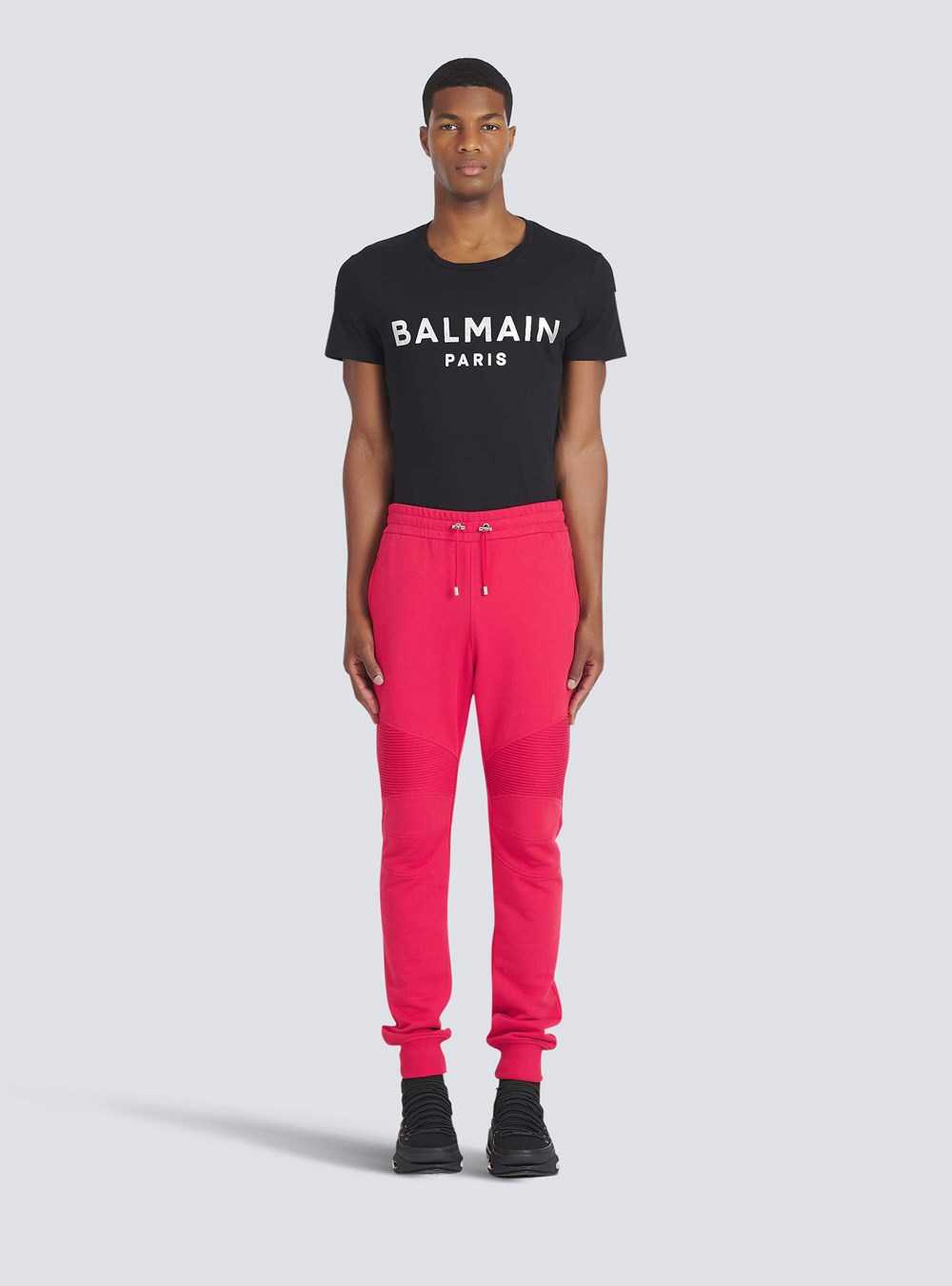 Balmain Eco-designed Cotton Sweatpants With Black Balmain Logo Print Red | VGERXTP-73