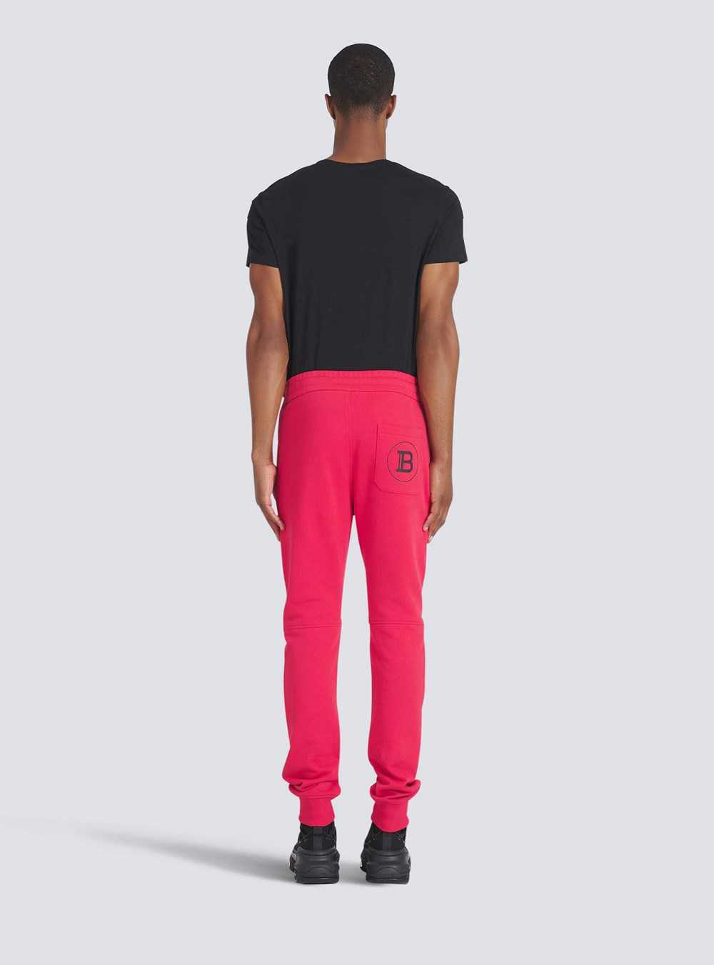 Balmain Eco-designed Cotton Sweatpants With Black Balmain Logo Print Red | VGERXTP-73