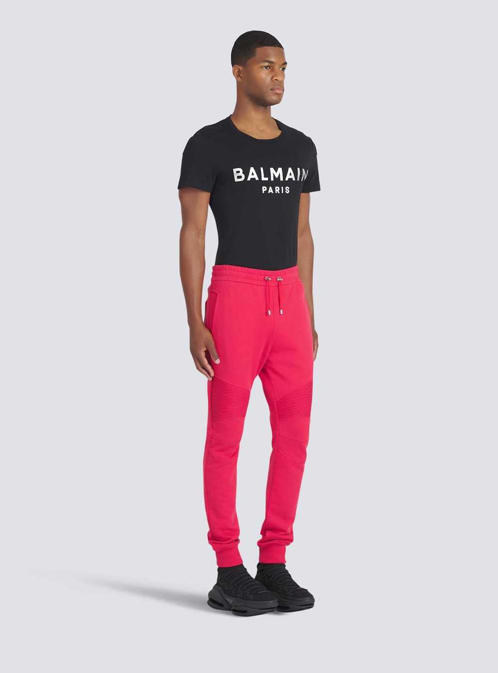 Balmain Eco-designed Cotton Sweatpants With Black Balmain Logo Print Red | VGERXTP-73