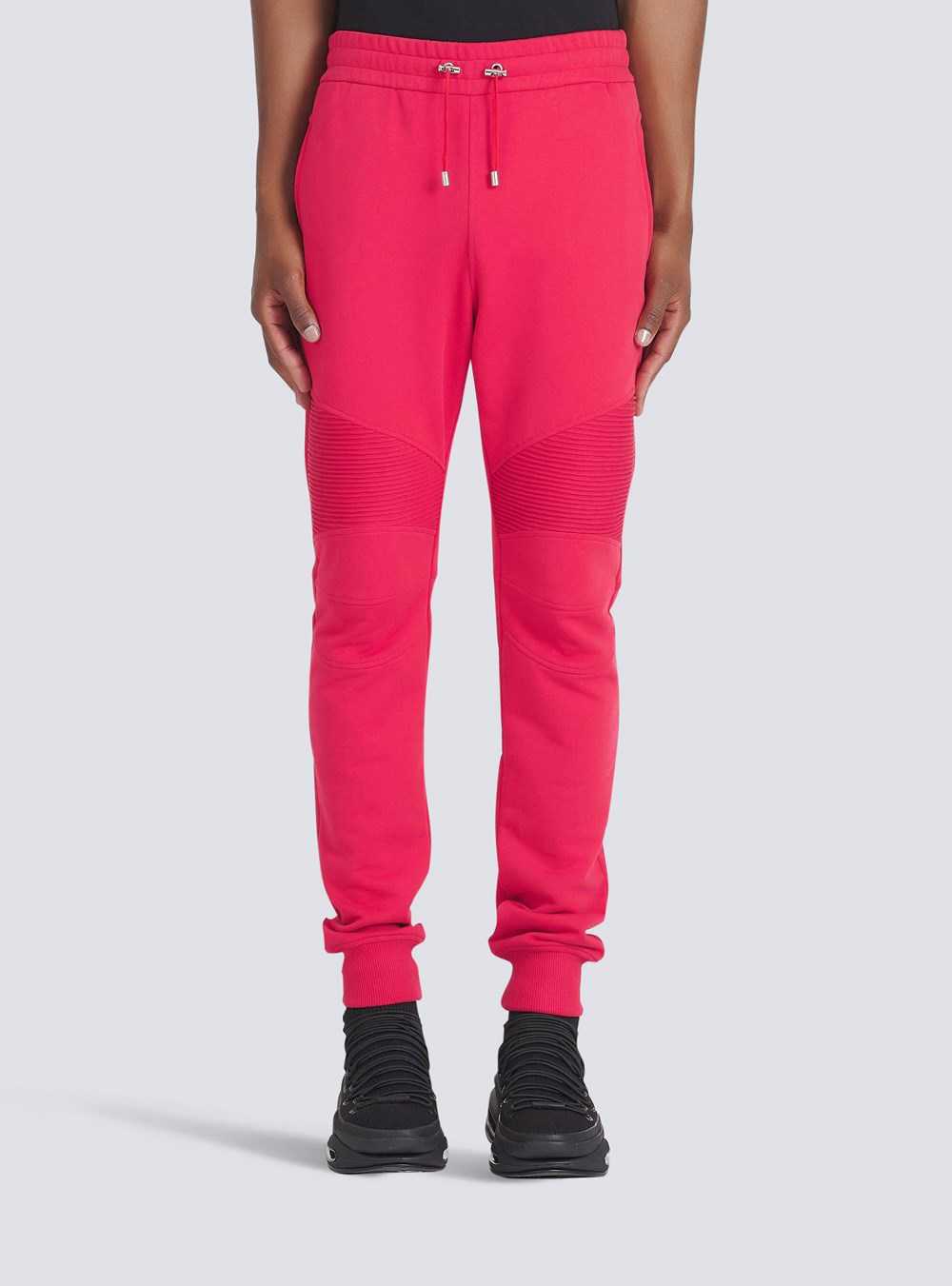 Balmain Eco-designed Cotton Sweatpants With Black Balmain Logo Print Red | VGERXTP-73