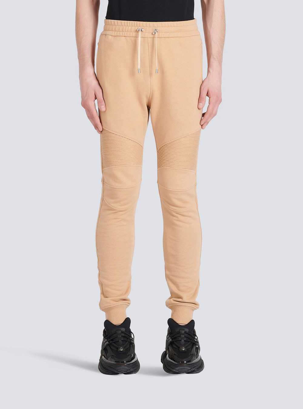 Balmain Eco-designed Cotton Sweatpants With Black Balmain Logo Print Beige | XCIQFWD-29