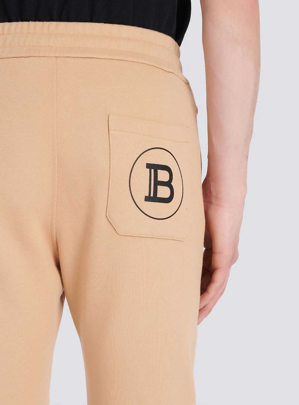 Balmain Eco-designed Cotton Sweatpants With Black Balmain Logo Print Beige | XCIQFWD-29