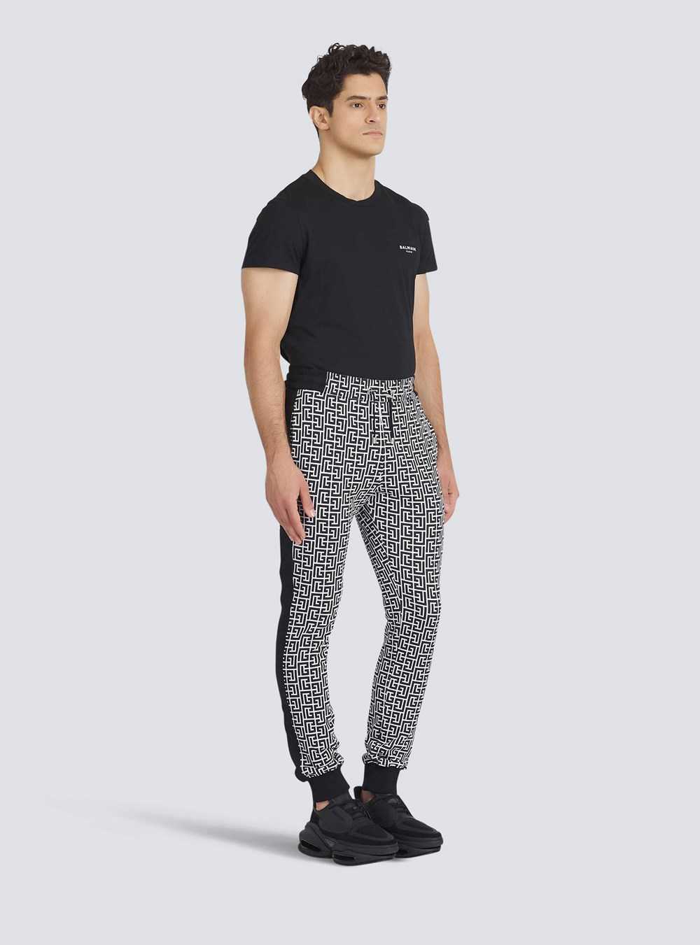 Balmain Eco-designed Cotton Sweatpants With Balmain Monogram Print Black | YAUPOFS-21