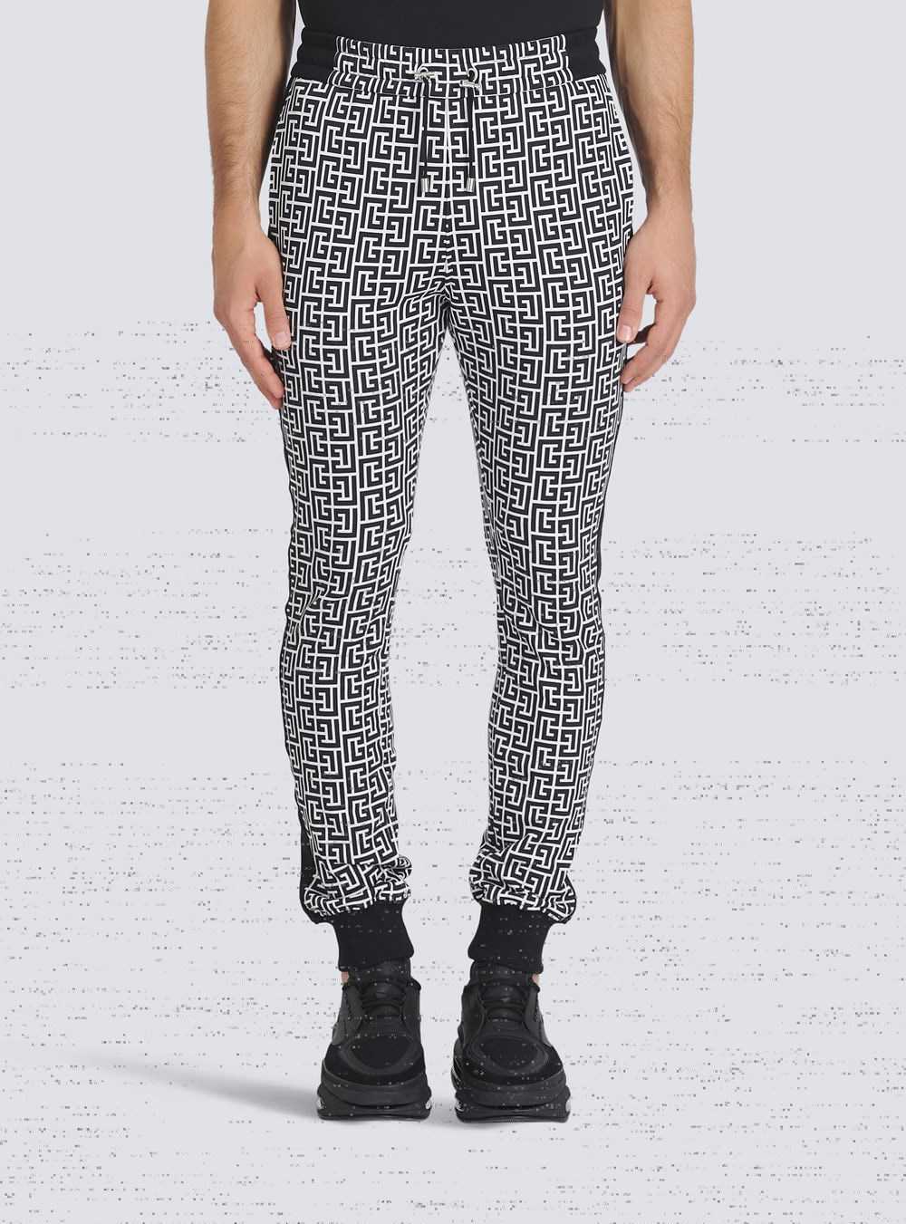 Balmain Eco-designed Cotton Sweatpants With Balmain Monogram Print Black | YAUPOFS-21