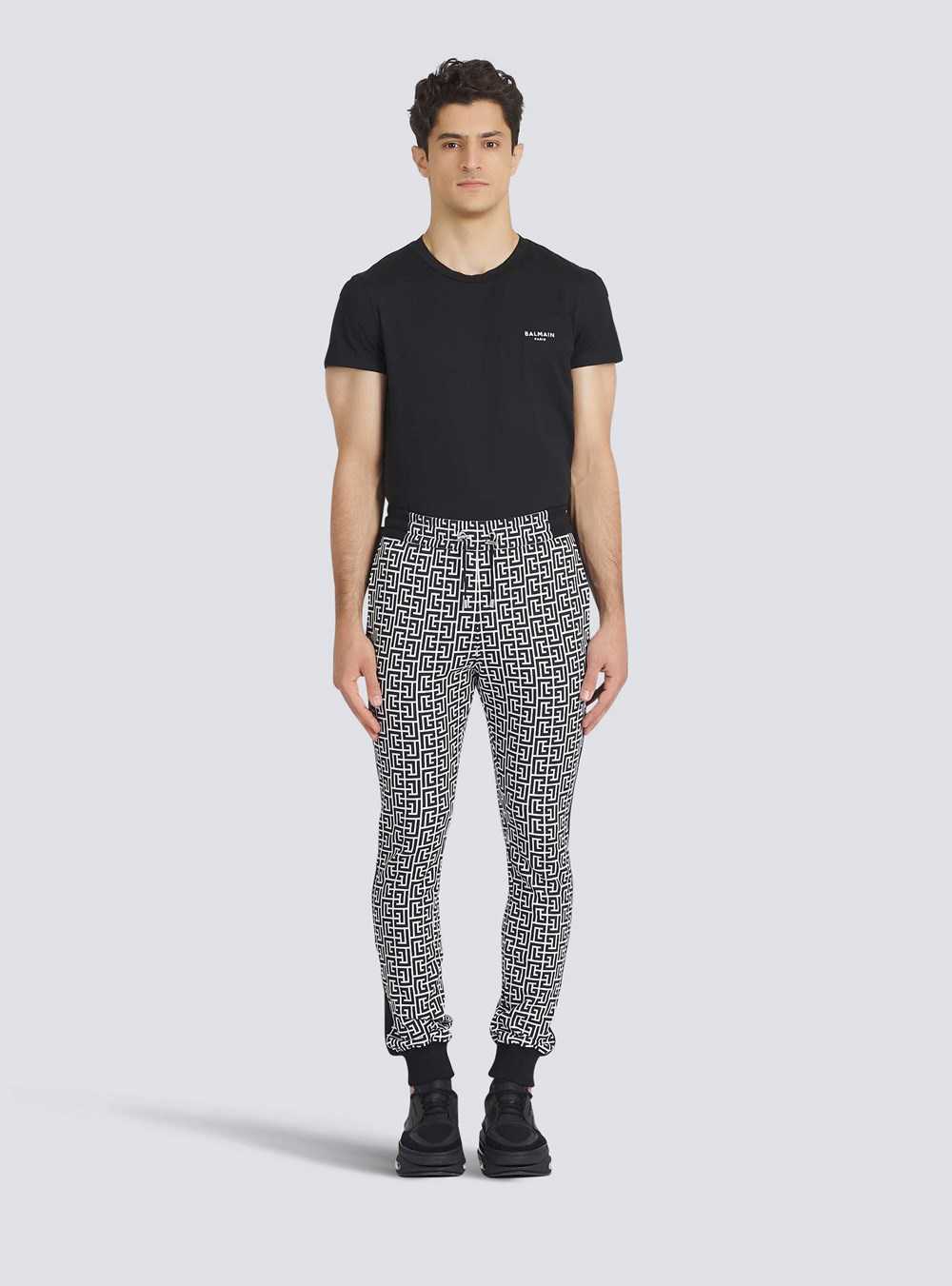 Balmain Eco-designed Cotton Sweatpants With Balmain Monogram Print Black | YAUPOFS-21