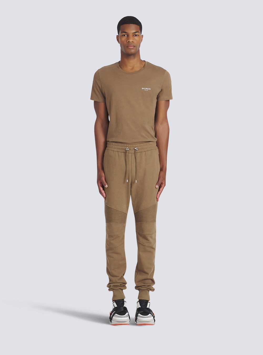 Balmain Eco-designed Cotton Sweatpants With Flocked White Balmain Logo Brown | ZQSFBKJ-35