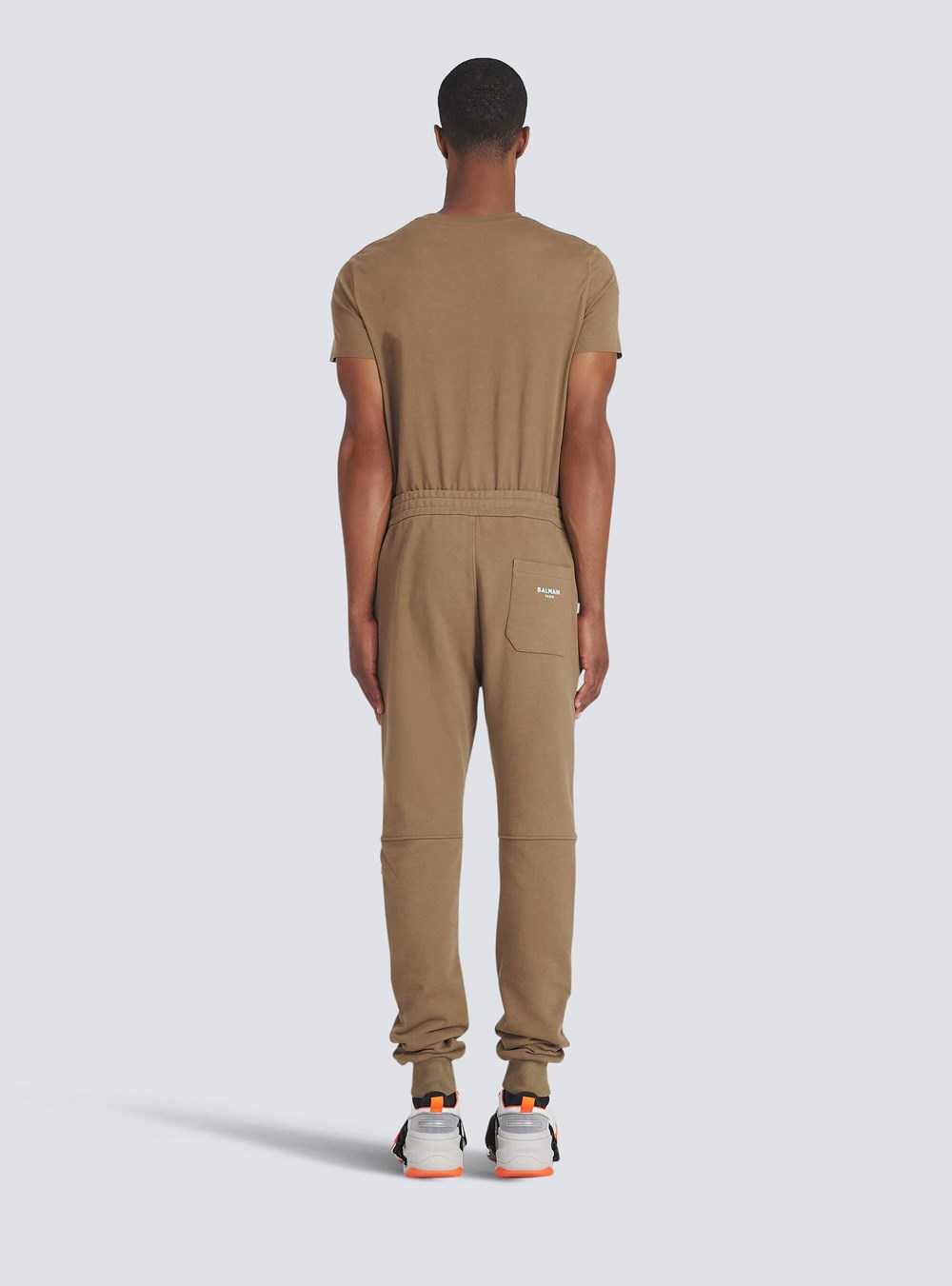 Balmain Eco-designed Cotton Sweatpants With Flocked White Balmain Logo Brown | ZQSFBKJ-35