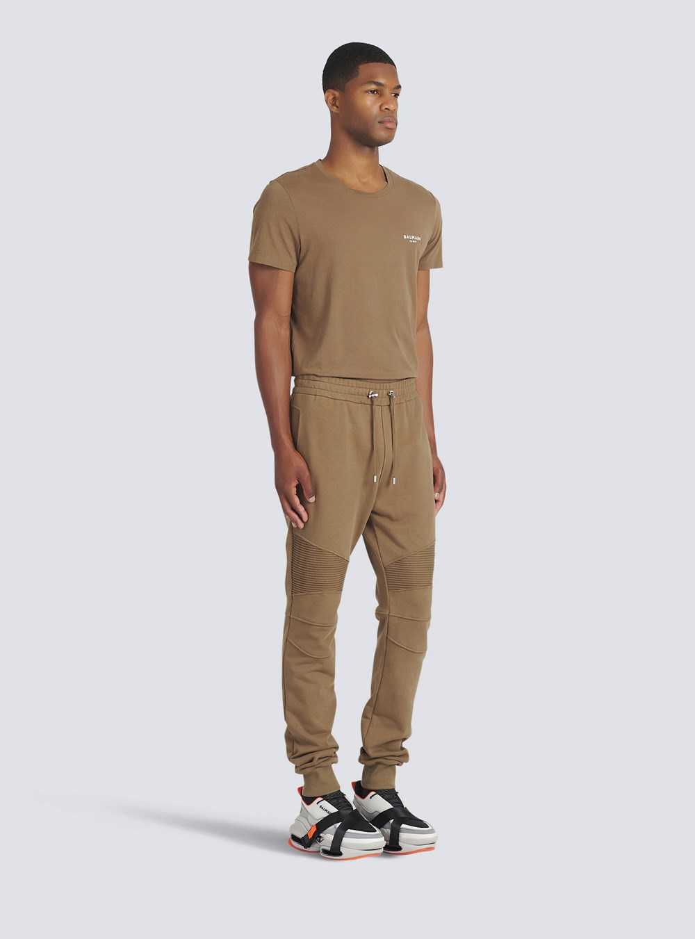 Balmain Eco-designed Cotton Sweatpants With Flocked White Balmain Logo Brown | ZQSFBKJ-35