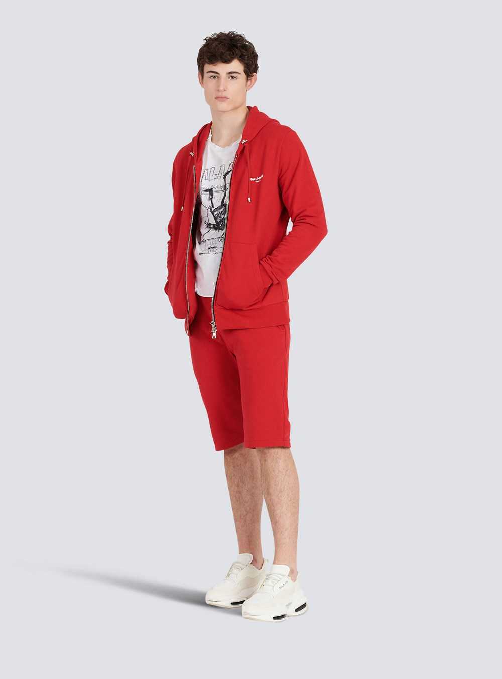 Balmain Eco-designed Cotton Sweatshirt With Small Flocked Balmain Logo Red | AVOFCHP-42