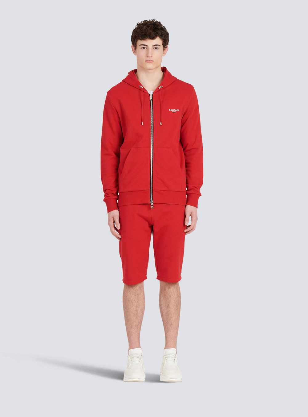 Balmain Eco-designed Cotton Sweatshirt With Small Flocked Balmain Logo Red | AVOFCHP-42