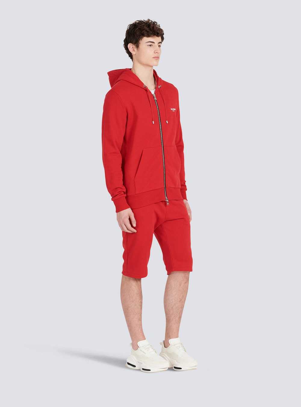 Balmain Eco-designed Cotton Sweatshirt With Small Flocked Balmain Logo Red | AVOFCHP-42