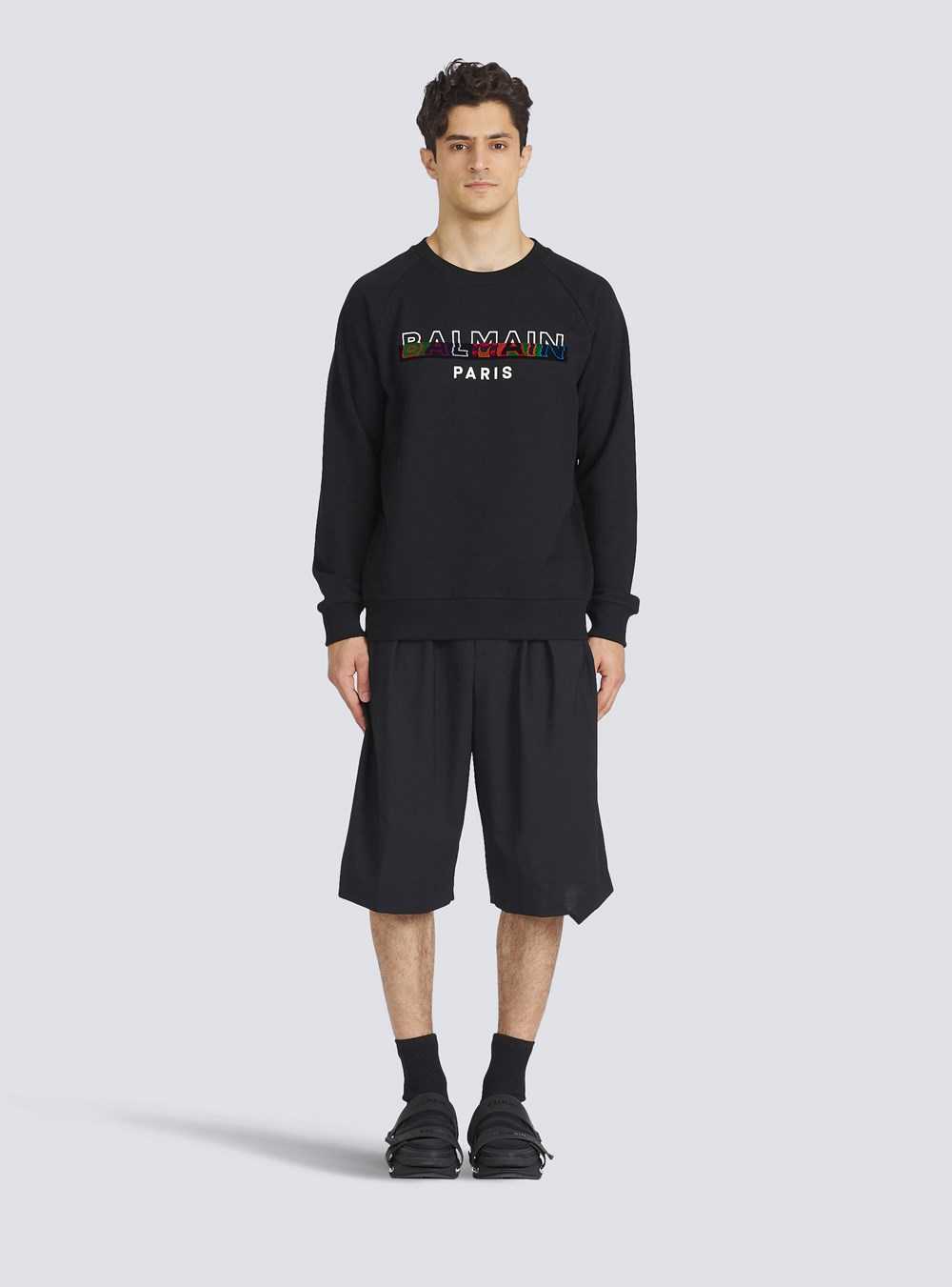 Balmain Eco-designed Cotton Sweatshirt With Balmain Paris Logo Print Black | BMQPGCT-82