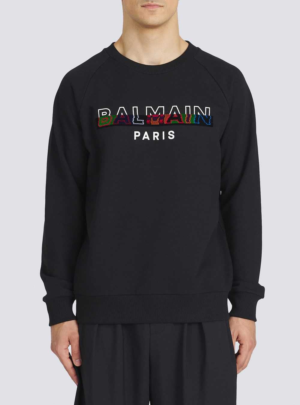 Balmain Eco-designed Cotton Sweatshirt With Balmain Paris Logo Print Black | BMQPGCT-82