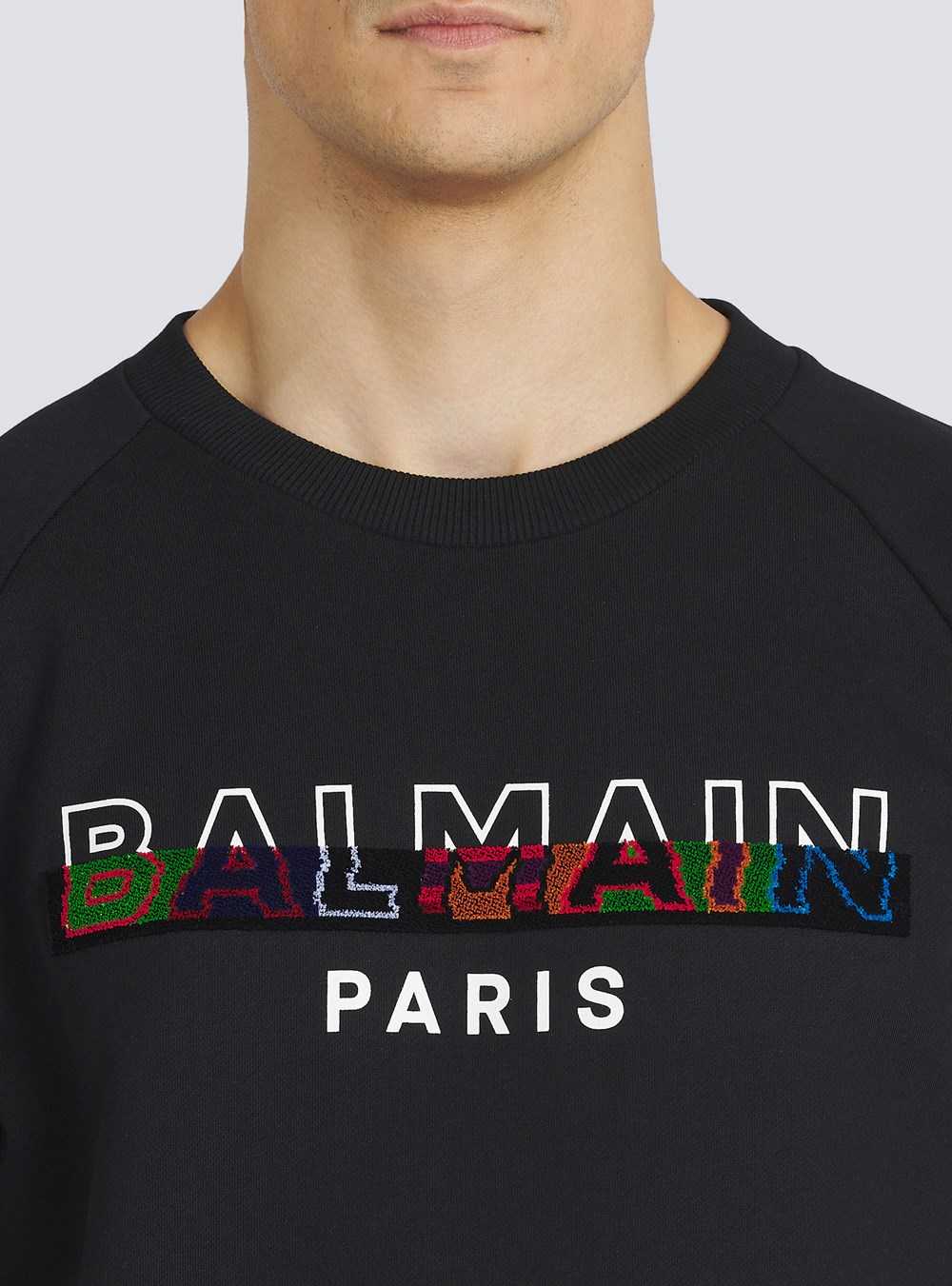 Balmain Eco-designed Cotton Sweatshirt With Balmain Paris Logo Print Black | BMQPGCT-82