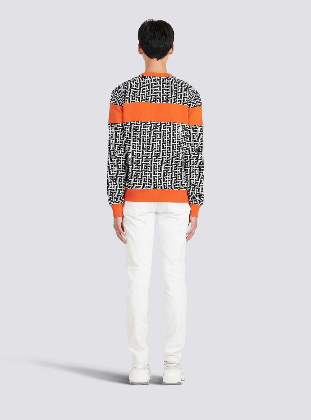 Balmain Eco-designed Cotton Sweatshirt With Balmain Monogram Logo Print Orange | DKBPLGM-46