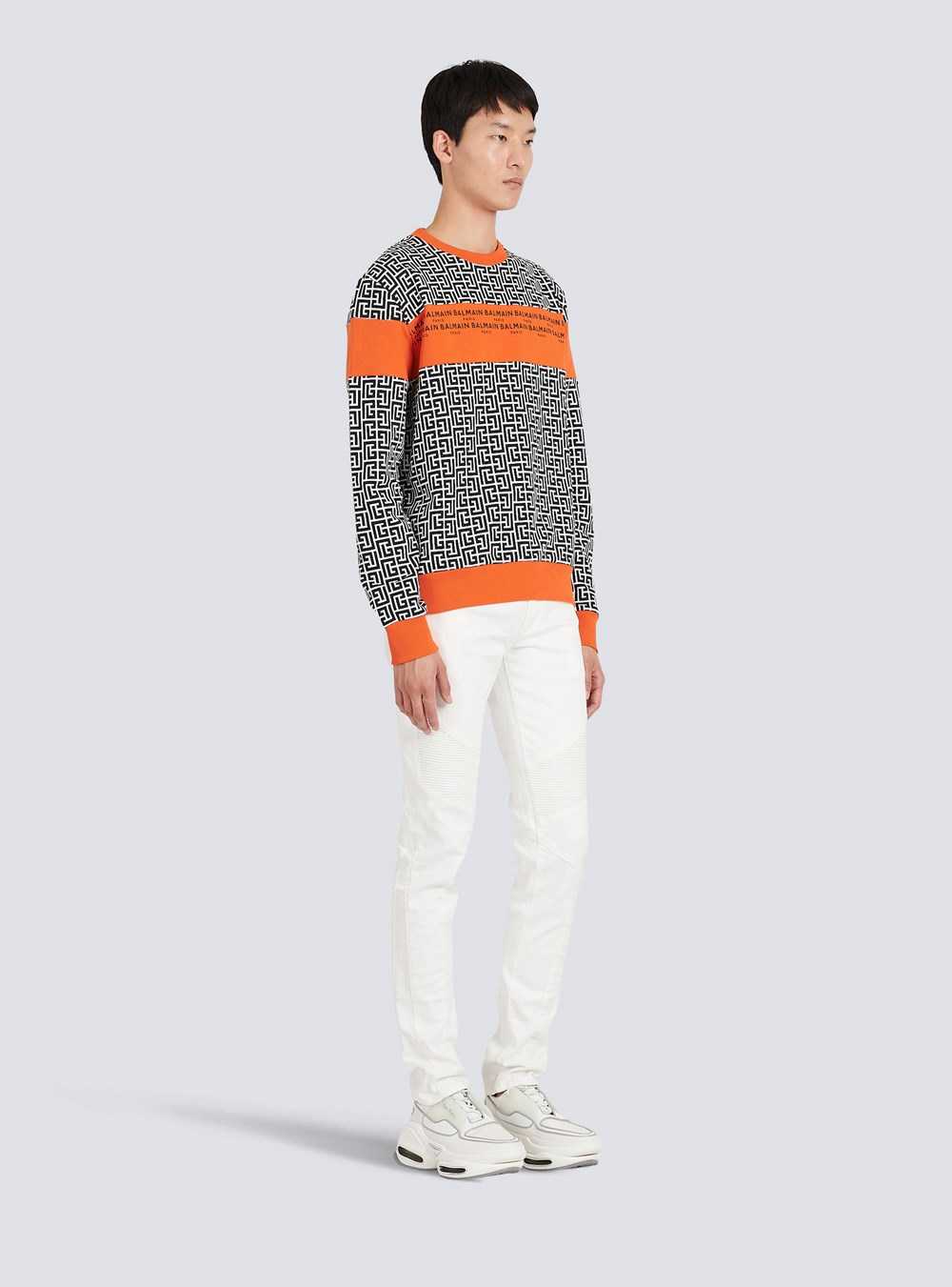 Balmain Eco-designed Cotton Sweatshirt With Balmain Monogram Logo Print Orange | DKBPLGM-46