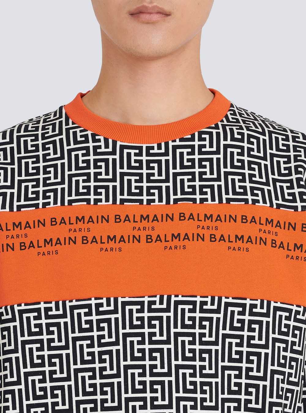 Balmain Eco-designed Cotton Sweatshirt With Balmain Monogram Logo Print Orange | DKBPLGM-46