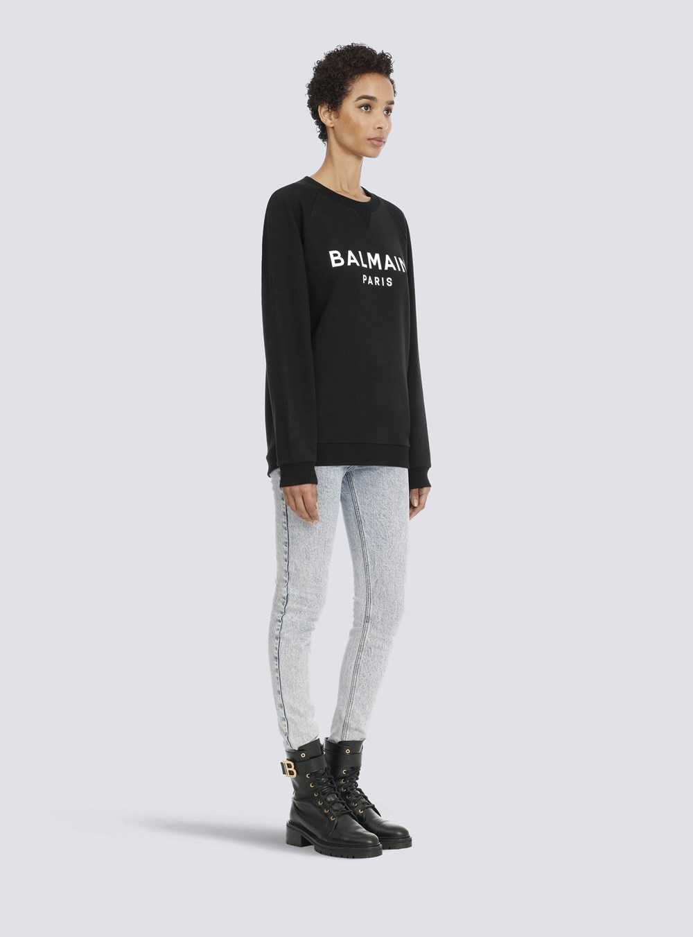 Balmain Eco-designed Cotton Sweatshirt With Balmain Logo Print Black | DPCLNVG-32