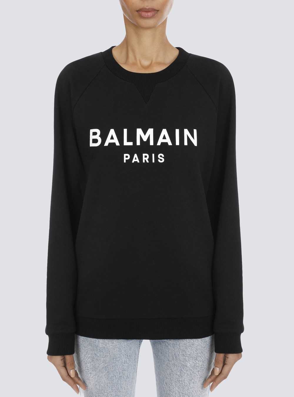 Balmain Eco-designed Cotton Sweatshirt With Balmain Logo Print Black | DPCLNVG-32