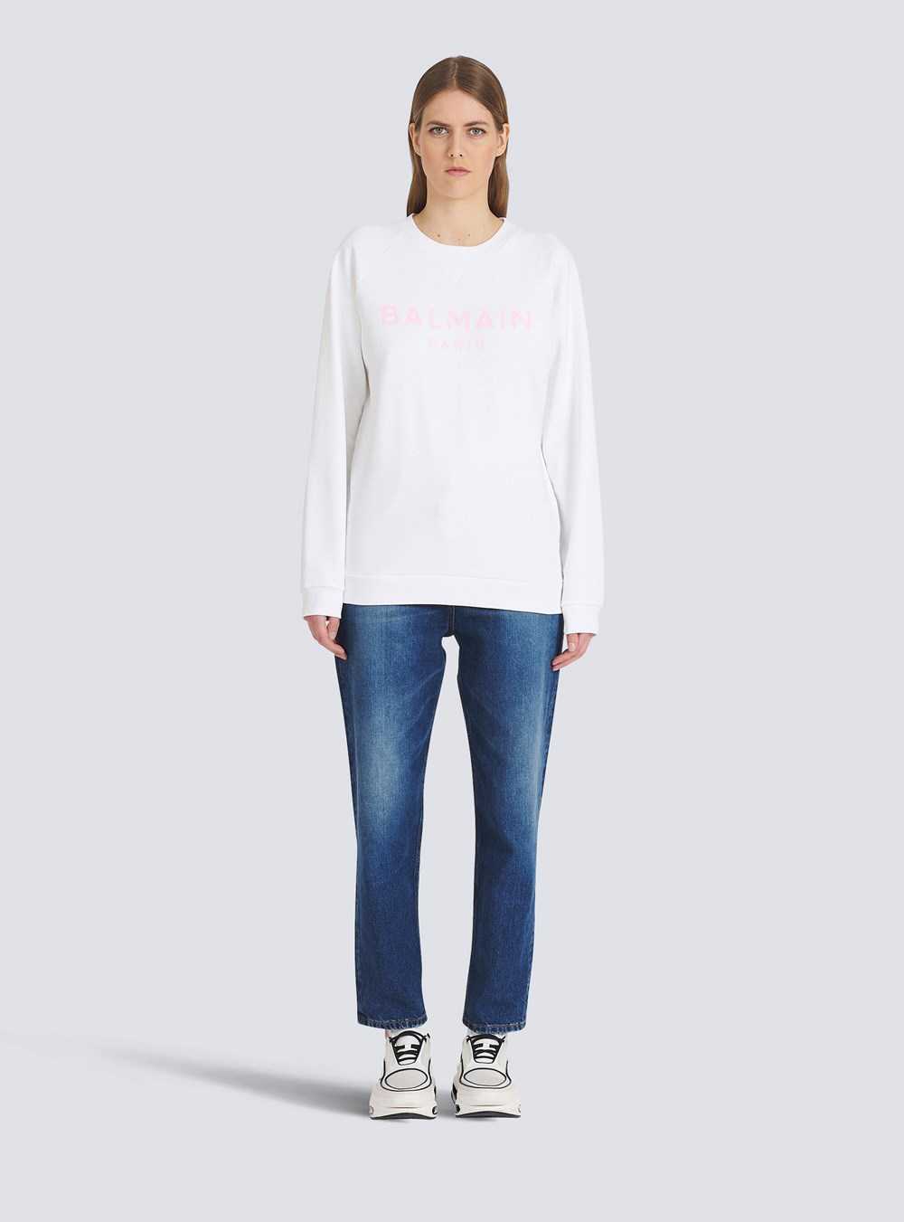 Balmain Eco-designed Cotton Sweatshirt With Balmain Logo Print Pink | GRZQYLT-16