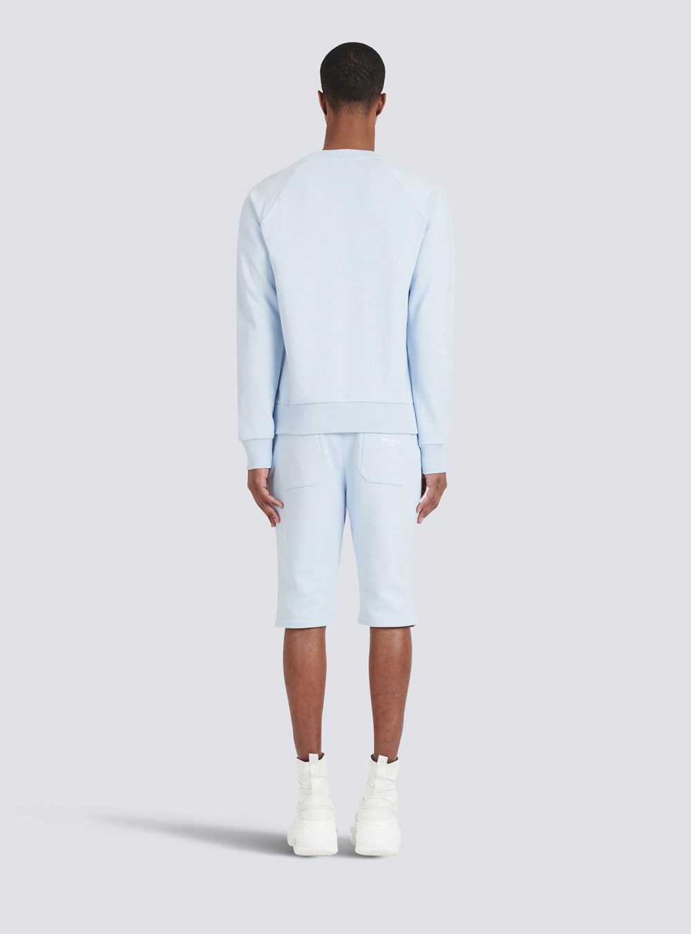 Balmain Eco-designed Cotton Sweatshirt With Small Flocked Balmain Paris Logo Blue | HKADYST-63