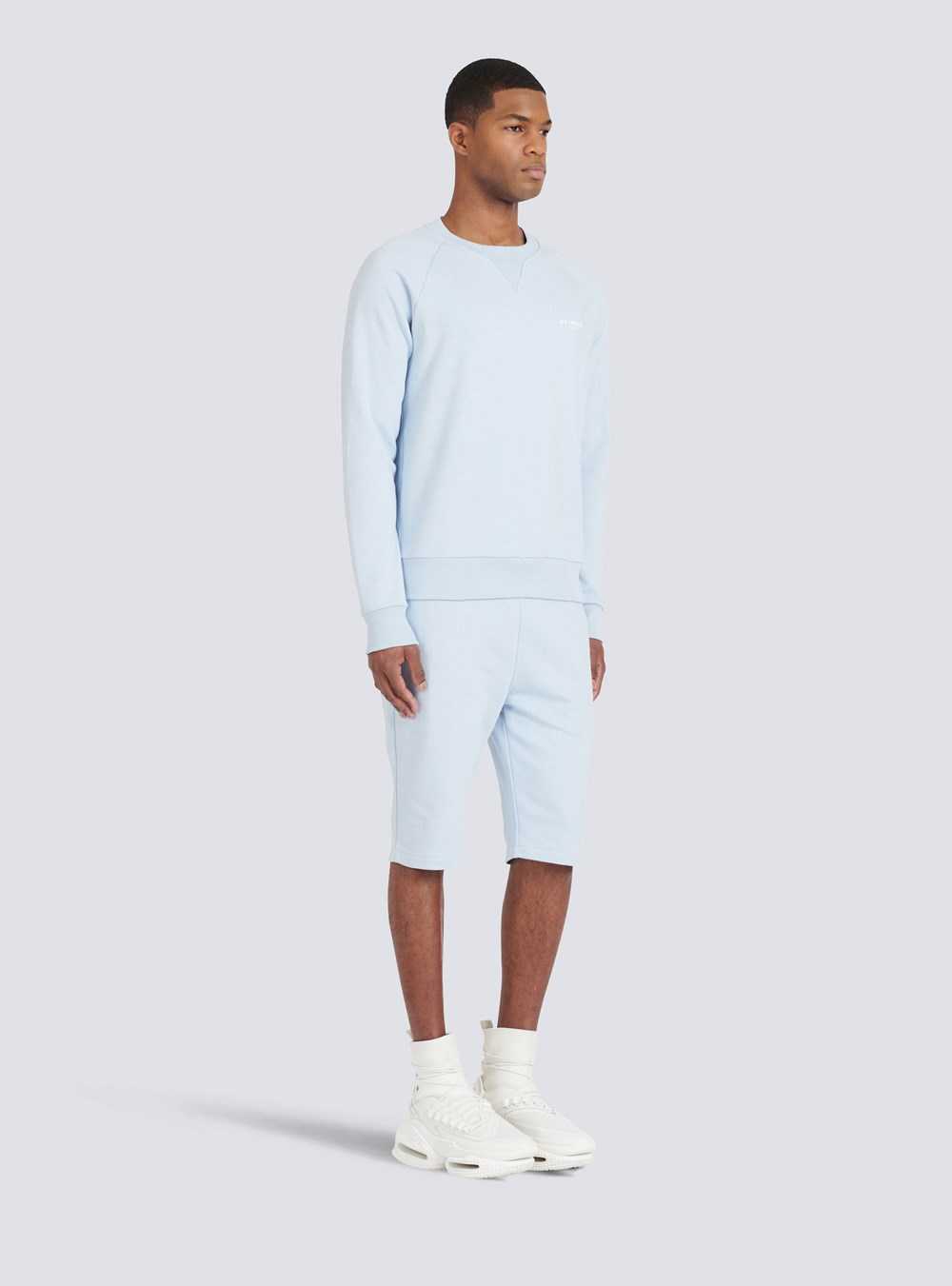 Balmain Eco-designed Cotton Sweatshirt With Small Flocked Balmain Paris Logo Blue | HKADYST-63