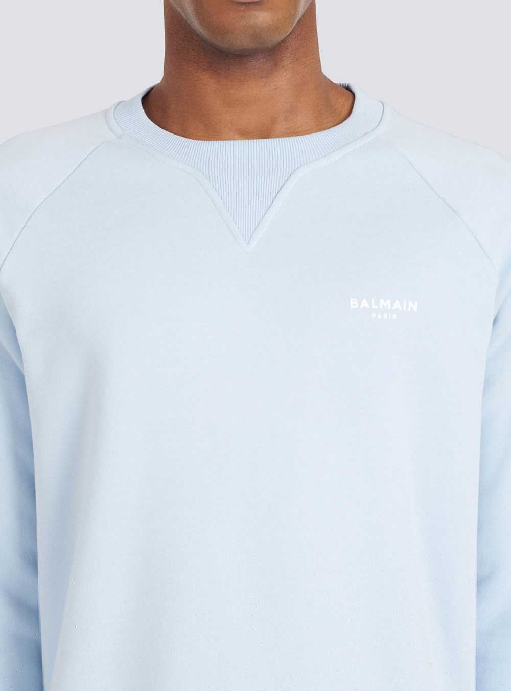 Balmain Eco-designed Cotton Sweatshirt With Small Flocked Balmain Paris Logo Blue | HKADYST-63