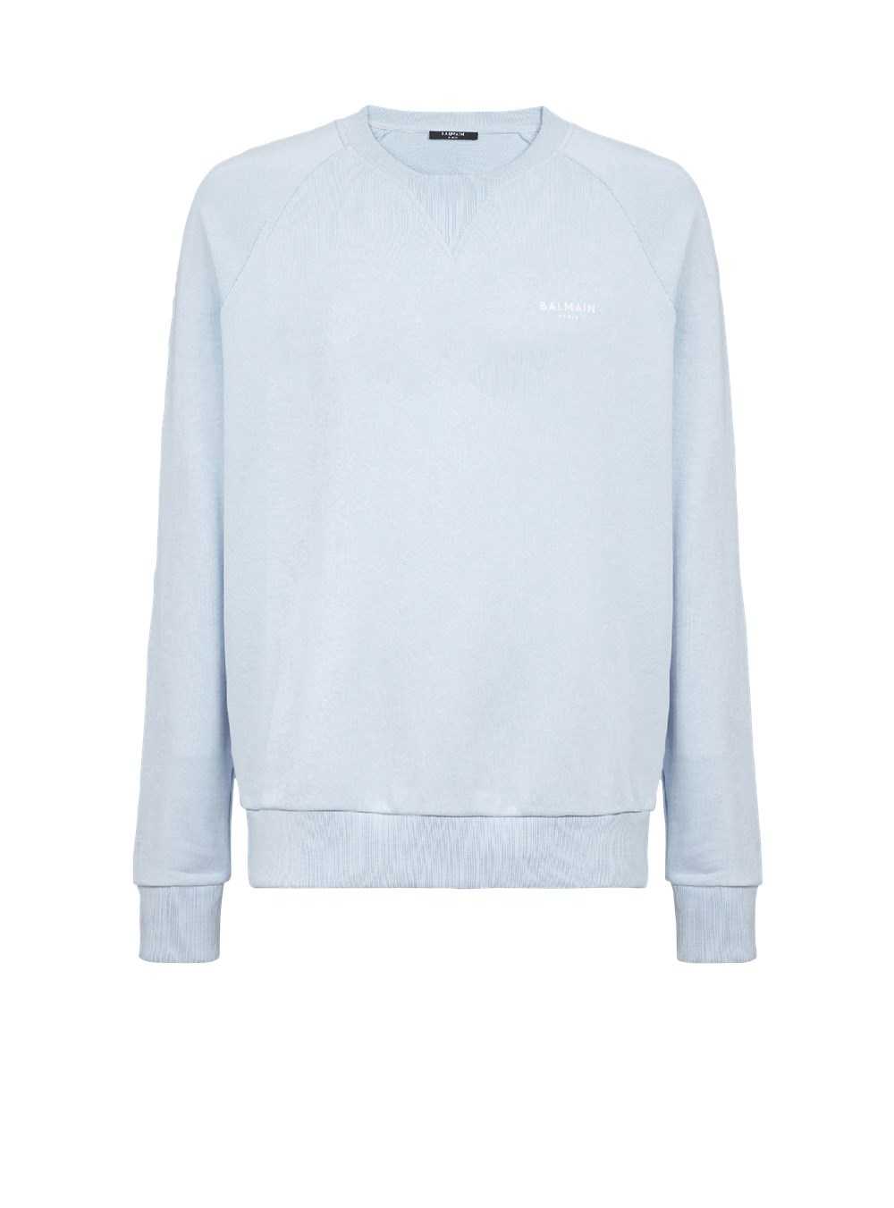 Balmain Eco-designed Cotton Sweatshirt With Small Flocked Balmain Paris Logo Blue | HKADYST-63