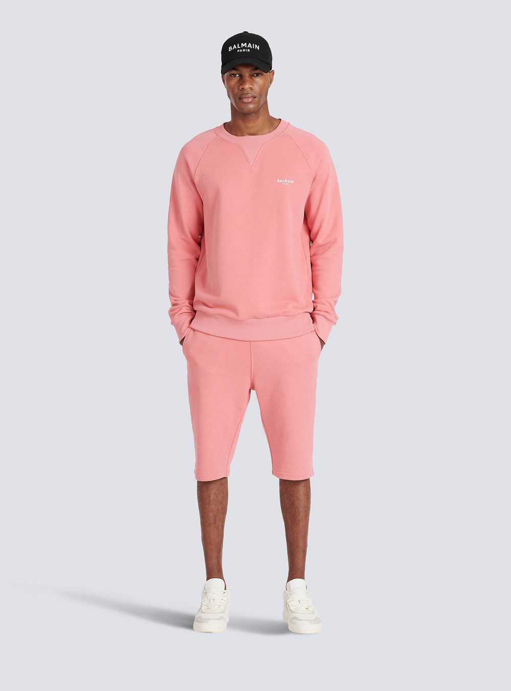 Balmain Eco-designed Cotton Sweatshirt With Small Flocked Balmain Paris Logo Pink | HKDUSBR-90