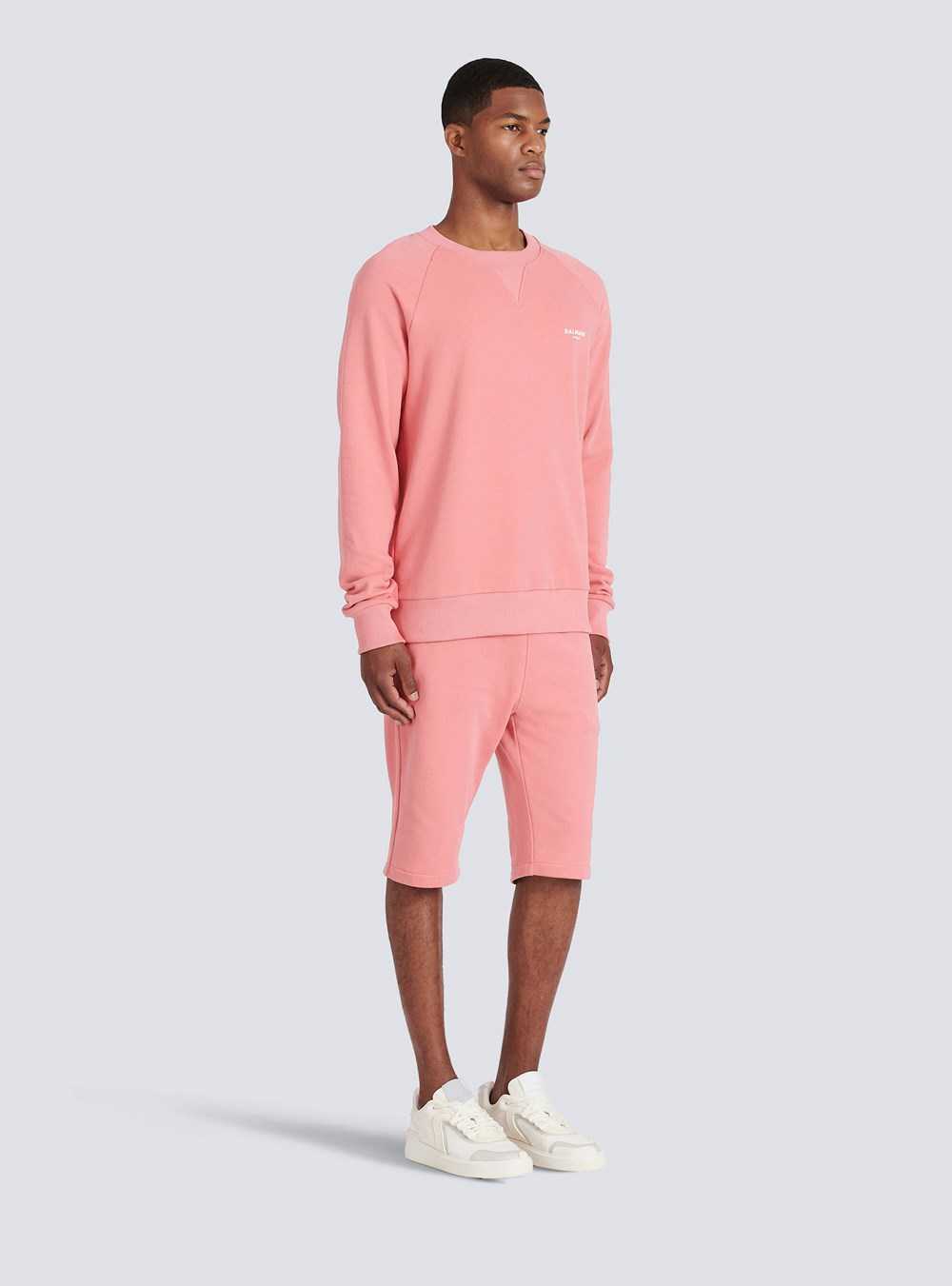 Balmain Eco-designed Cotton Sweatshirt With Small Flocked Balmain Paris Logo Pink | HKDUSBR-90