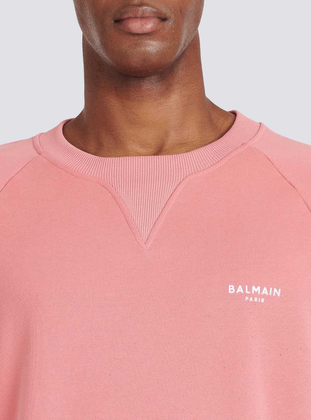 Balmain Eco-designed Cotton Sweatshirt With Small Flocked Balmain Paris Logo Pink | HKDUSBR-90