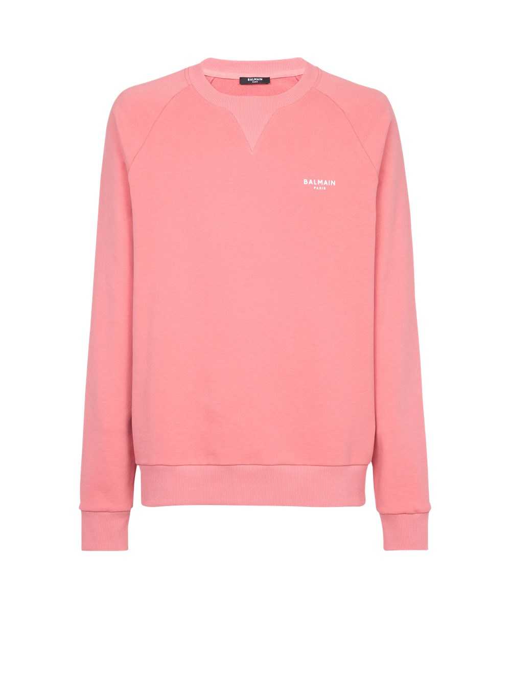 Balmain Eco-designed Cotton Sweatshirt With Small Flocked Balmain Paris Logo Pink | HKDUSBR-90