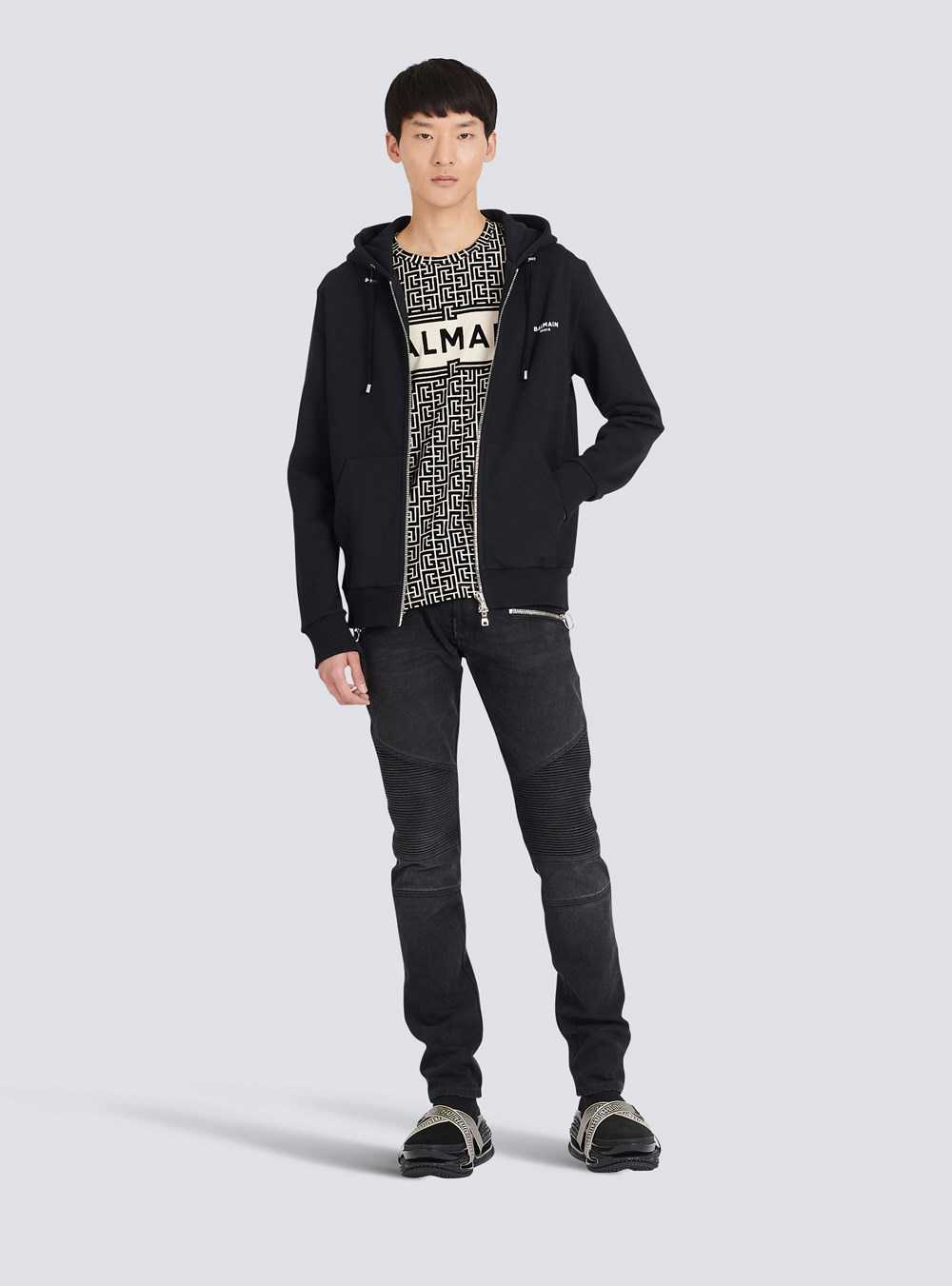 Balmain Eco-designed Cotton Sweatshirt With Small Flocked Balmain Logo Black | HQZENUM-05