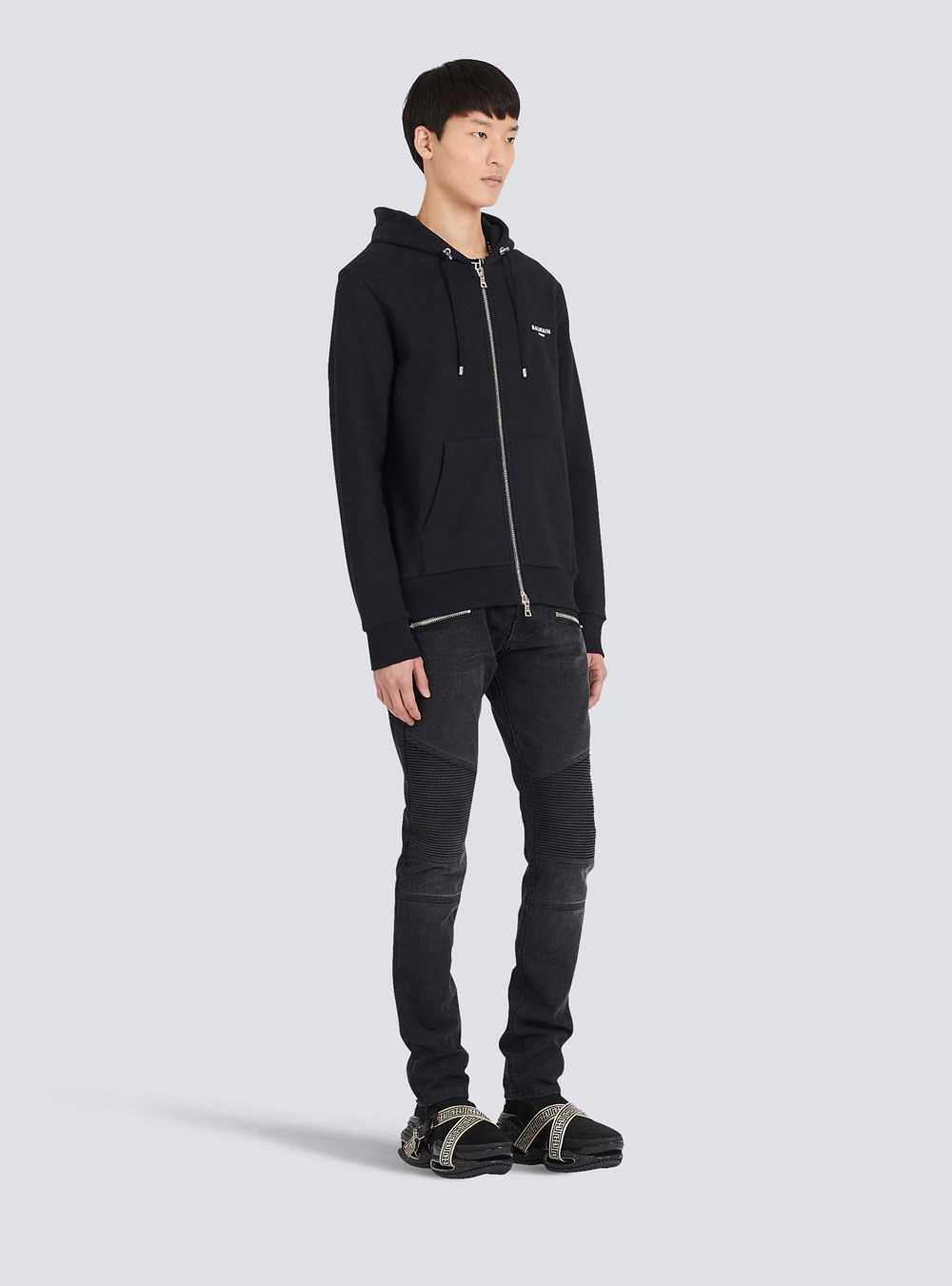 Balmain Eco-designed Cotton Sweatshirt With Small Flocked Balmain Logo Black | HQZENUM-05