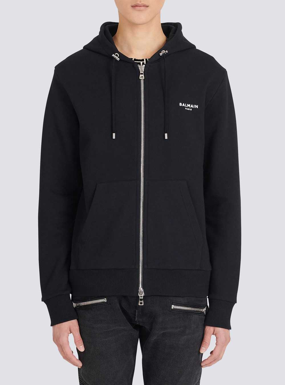 Balmain Eco-designed Cotton Sweatshirt With Small Flocked Balmain Logo Black | HQZENUM-05