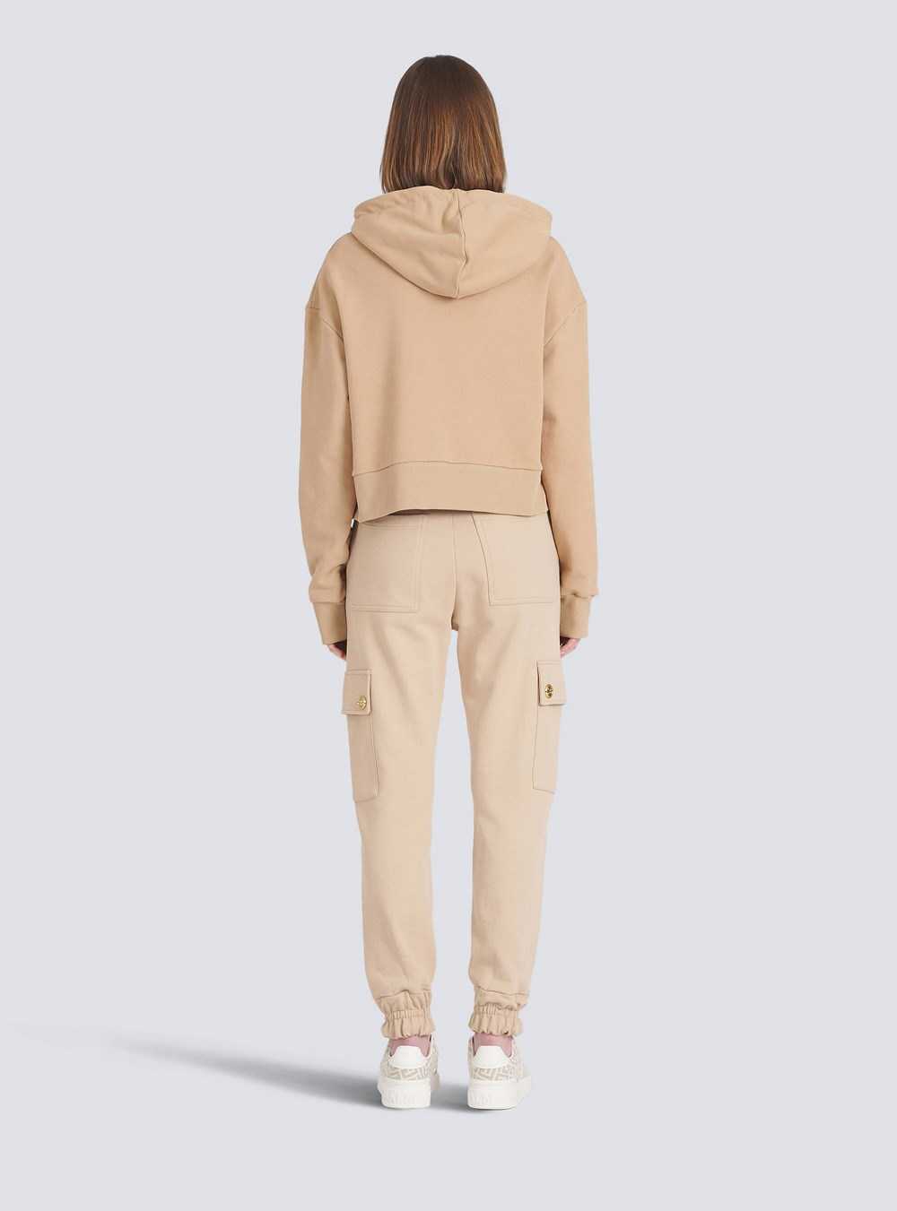 Balmain Eco-designed Cotton Sweatshirt With Flocked Balmain Logo Beige | HUKONSI-12