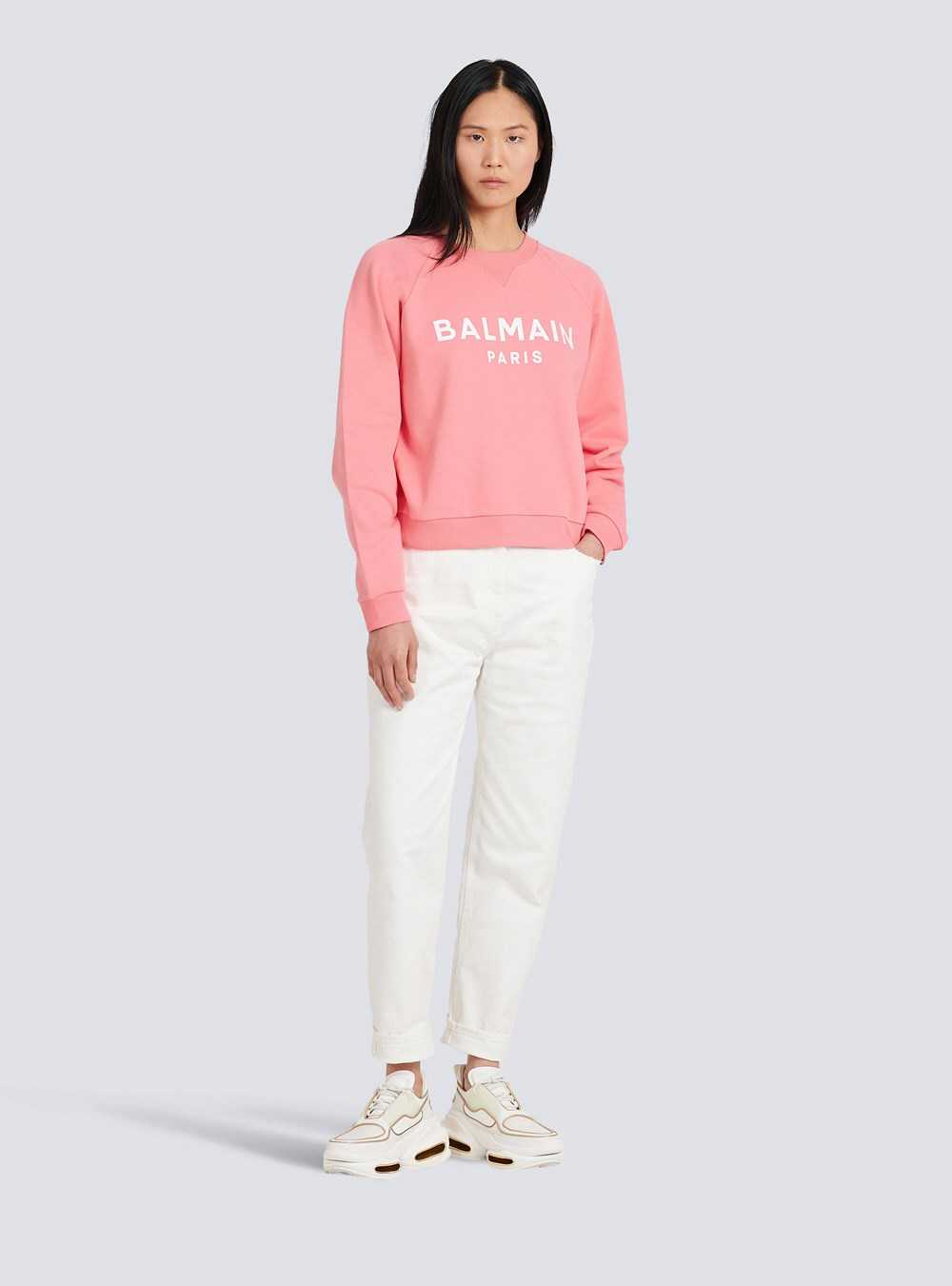 Balmain Eco-designed Cotton Sweatshirt With Balmain Logo Print Pink | IQTXWYJ-21