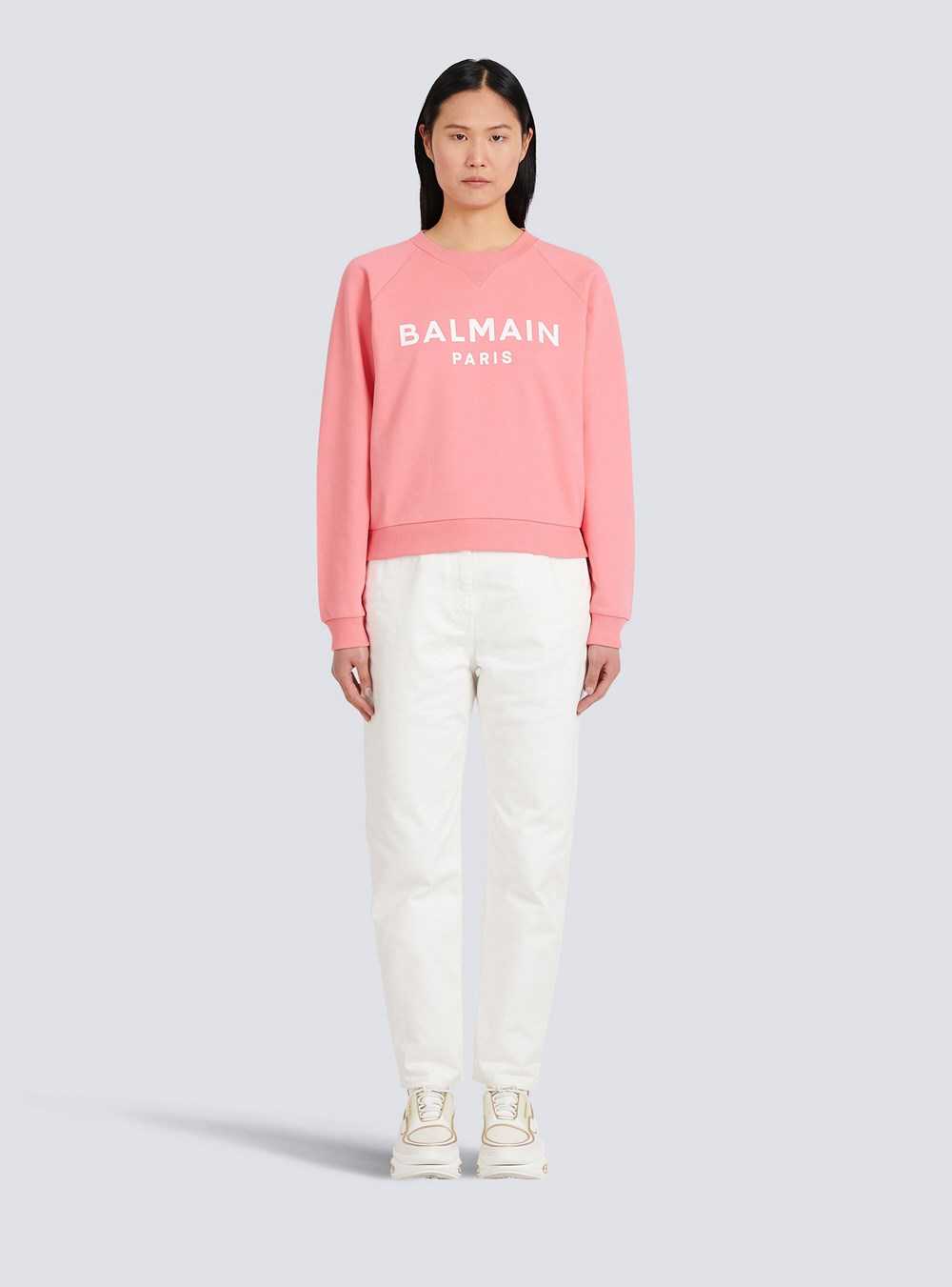 Balmain Eco-designed Cotton Sweatshirt With Balmain Logo Print Pink | IQTXWYJ-21