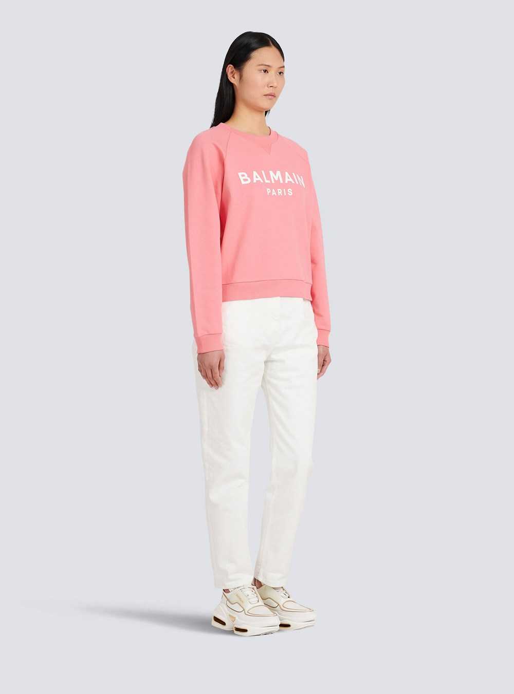 Balmain Eco-designed Cotton Sweatshirt With Balmain Logo Print Pink | IQTXWYJ-21