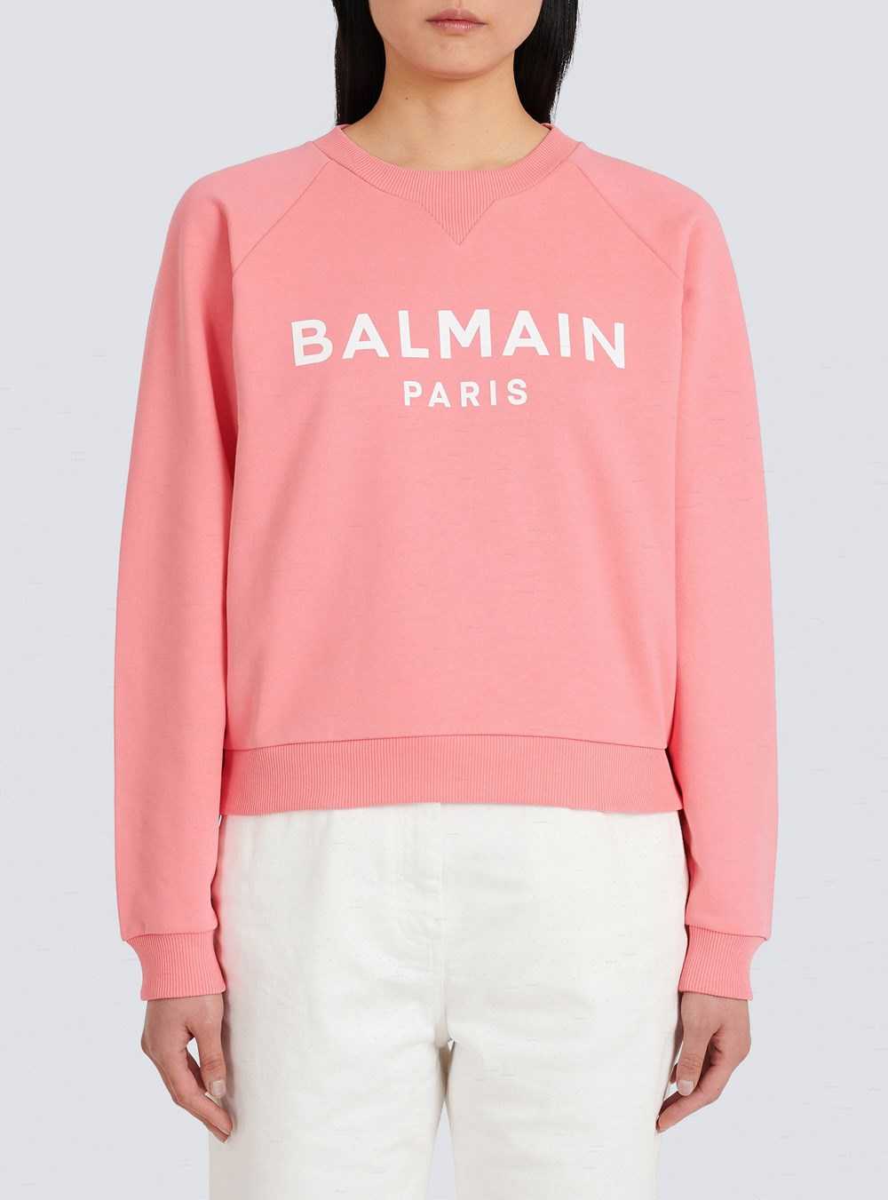 Balmain Eco-designed Cotton Sweatshirt With Balmain Logo Print Pink | IQTXWYJ-21