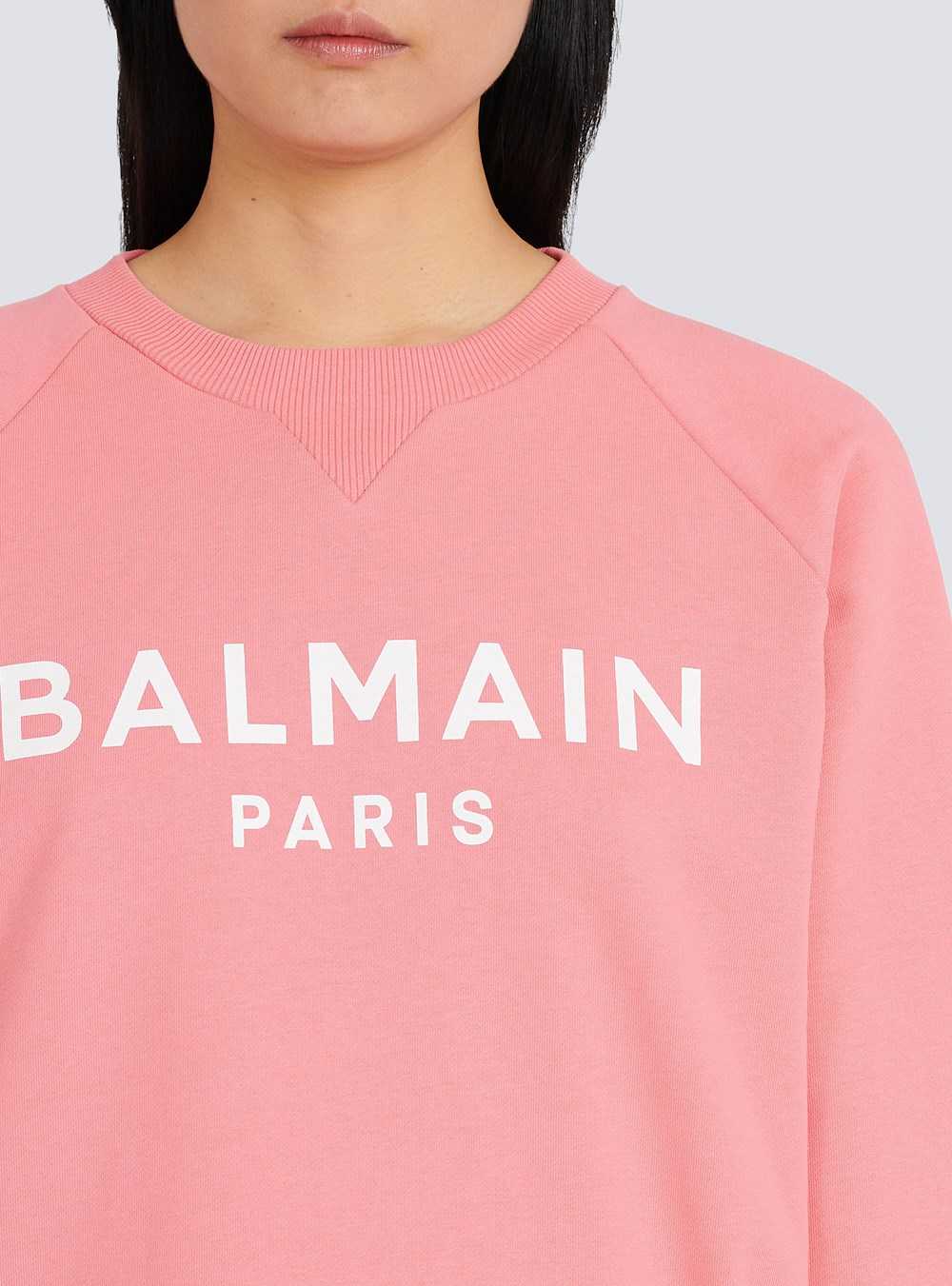 Balmain Eco-designed Cotton Sweatshirt With Balmain Logo Print Pink | IQTXWYJ-21