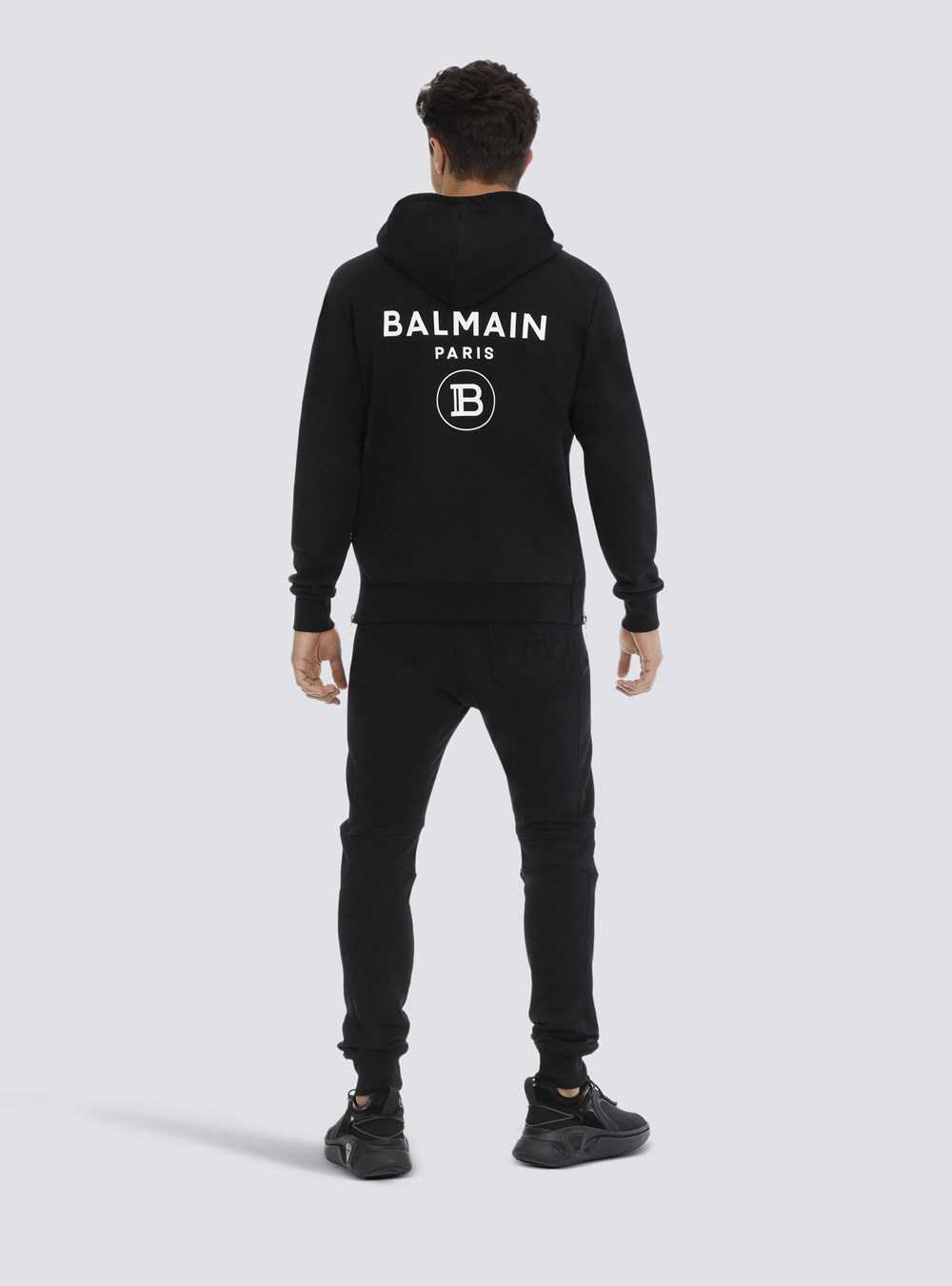 Balmain Eco-designed Cotton Sweatshirt With Balmain Logo Print Black | JLTYCZP-18