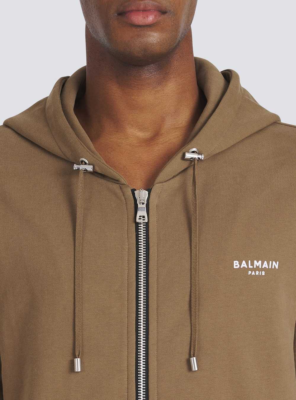 Balmain Eco-designed Cotton Sweatshirt With Small Flocked Balmain Logo Brown | KLXMZJV-93