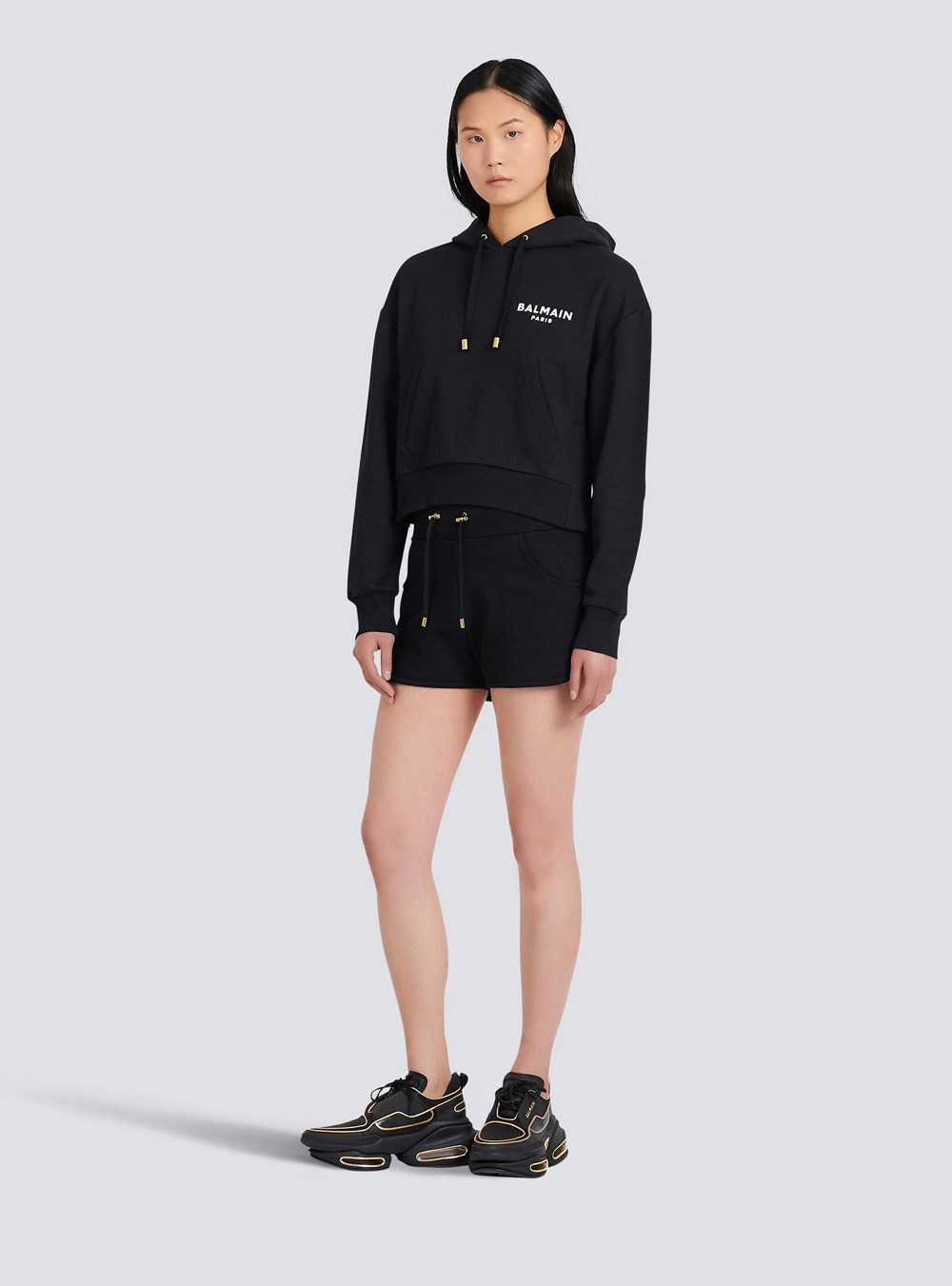 Balmain Eco-designed Cotton Sweatshirt With Flocked Balmain Logo Black | LMZXJRC-51