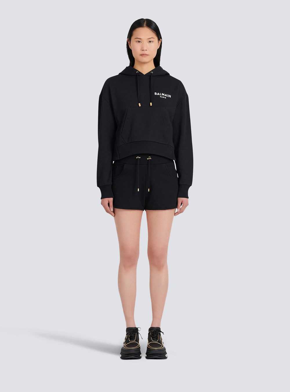 Balmain Eco-designed Cotton Sweatshirt With Flocked Balmain Logo Black | LMZXJRC-51