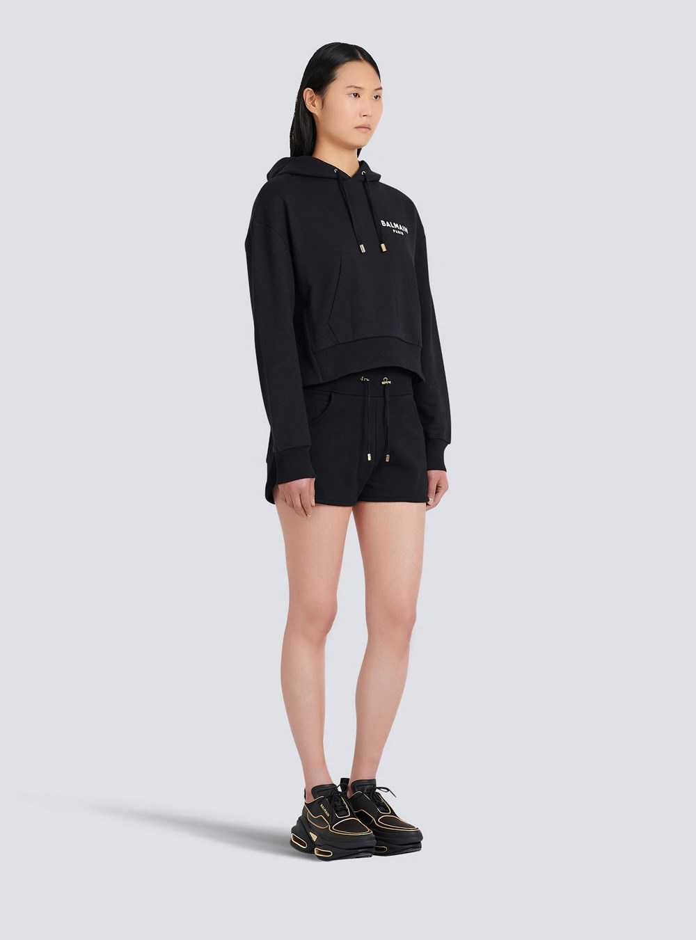 Balmain Eco-designed Cotton Sweatshirt With Flocked Balmain Logo Black | LMZXJRC-51