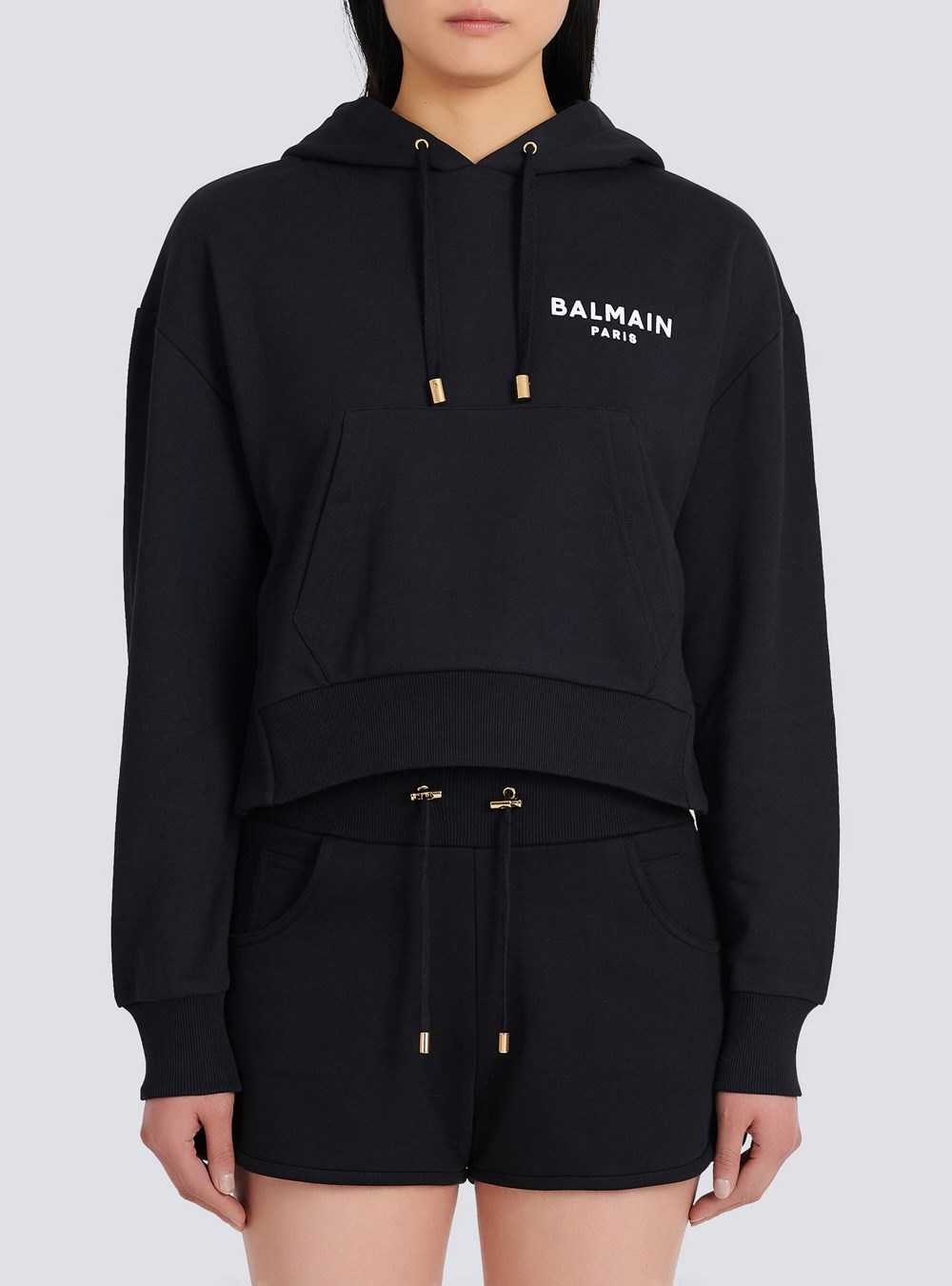 Balmain Eco-designed Cotton Sweatshirt With Flocked Balmain Logo Black | LMZXJRC-51