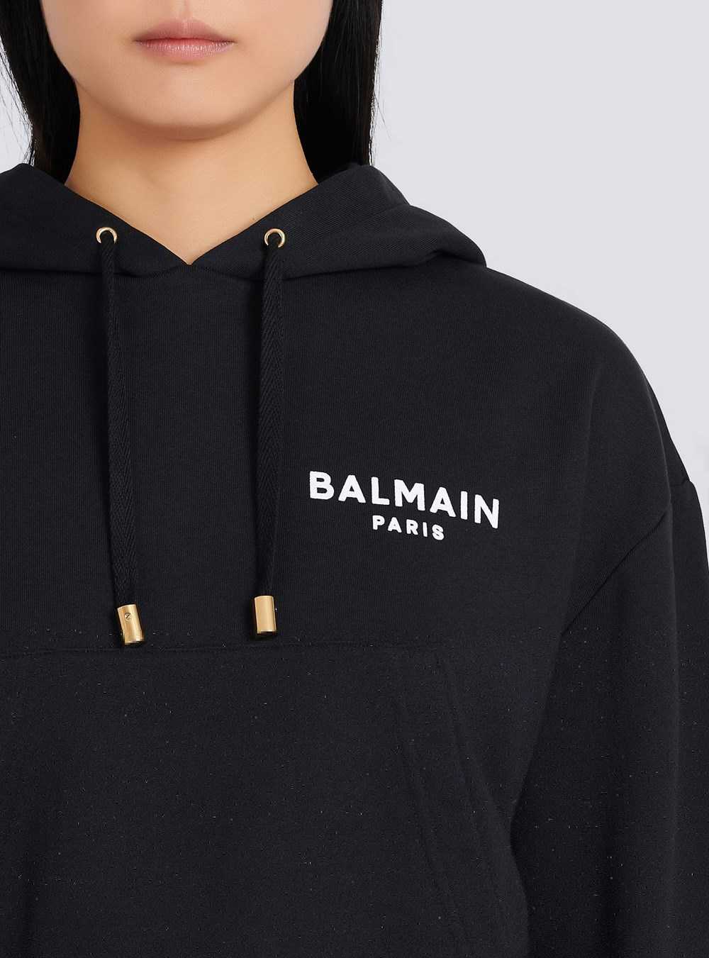 Balmain Eco-designed Cotton Sweatshirt With Flocked Balmain Logo Black | LMZXJRC-51